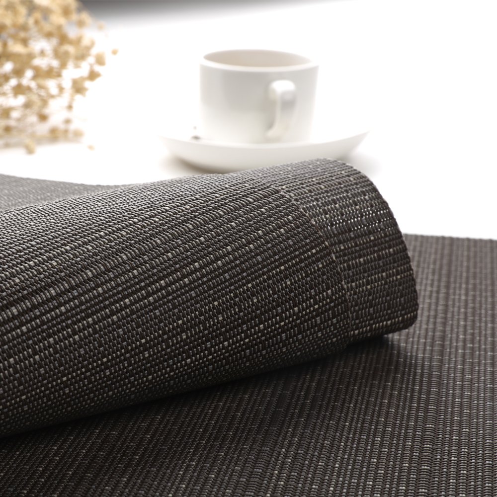 Myir JUN Set of 8 Non-Slip Heatproof Woven Placemats - Washable PVC Table Mats for Dining, Kitchen & Indoor Use (Dark Gray) - Perfect for Everyday Meals, Dinner Parties & Home Decor