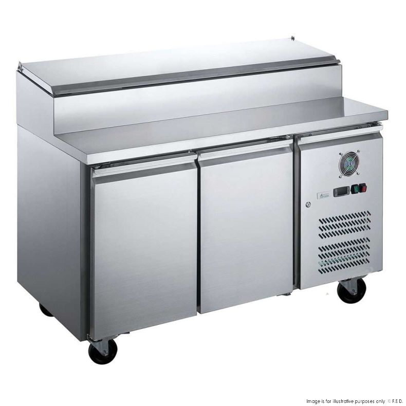 FED X S/S Two Door Sandwich Counter Refrigerator - Commercial Grade Stainless Steel, Model XSS8C15S2V QLD289 - Perfect for Delis, Cafes, and Restaurant Food Storage