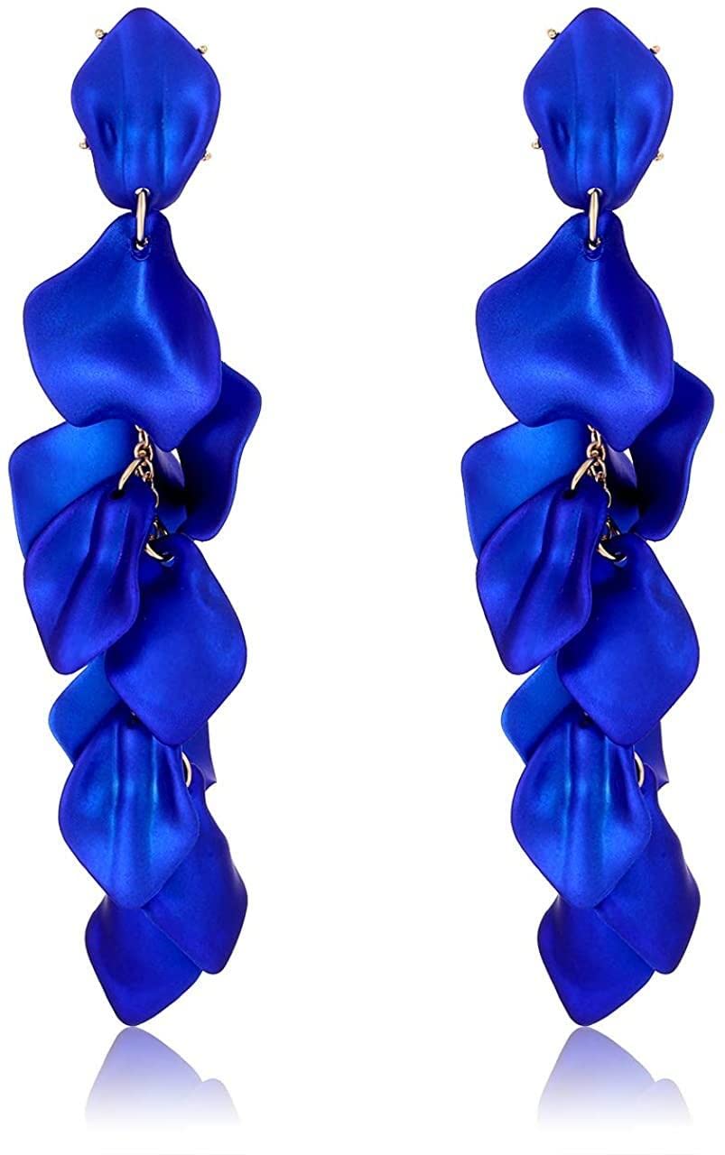 Elegant Acrylic Rose Petal Dangle Earrings for Women - Long Tiered Floral Statement Earrings with Exaggerated Resin Tassels | Perfect for Weddings, Parties & Boho Fashion