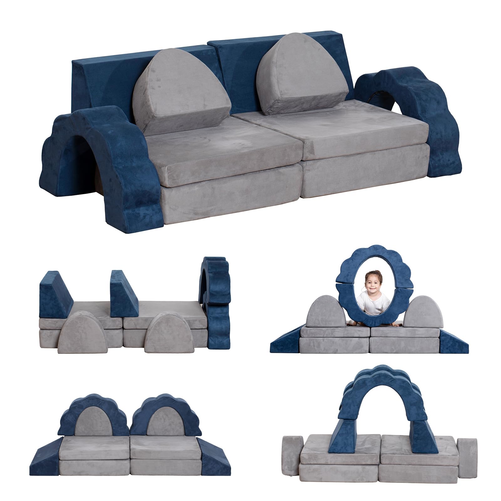 **10-Piece Modular Kids Play Couch - Foldable Toddler Foam Sofa with Flower-Shaped Climbing Blocks | Convertible Playroom & Bedroom Furniture for Creative Boys & Girls | Perfect for Indoor Play, Climbing, and Imaginative Fun**