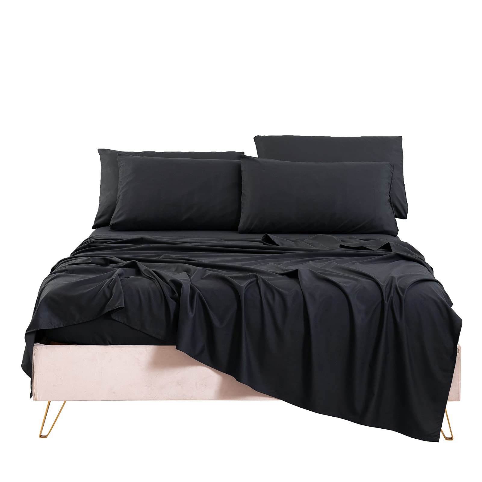 Bedlifes Twin Size Cooling Sheet Set - Ultra Soft & Breathable 1800 Series Microfiber Bedding - Deep Pocket Silky Black Sheets (4-Piece) for Comfortable Sleep in Summer & All Seasons