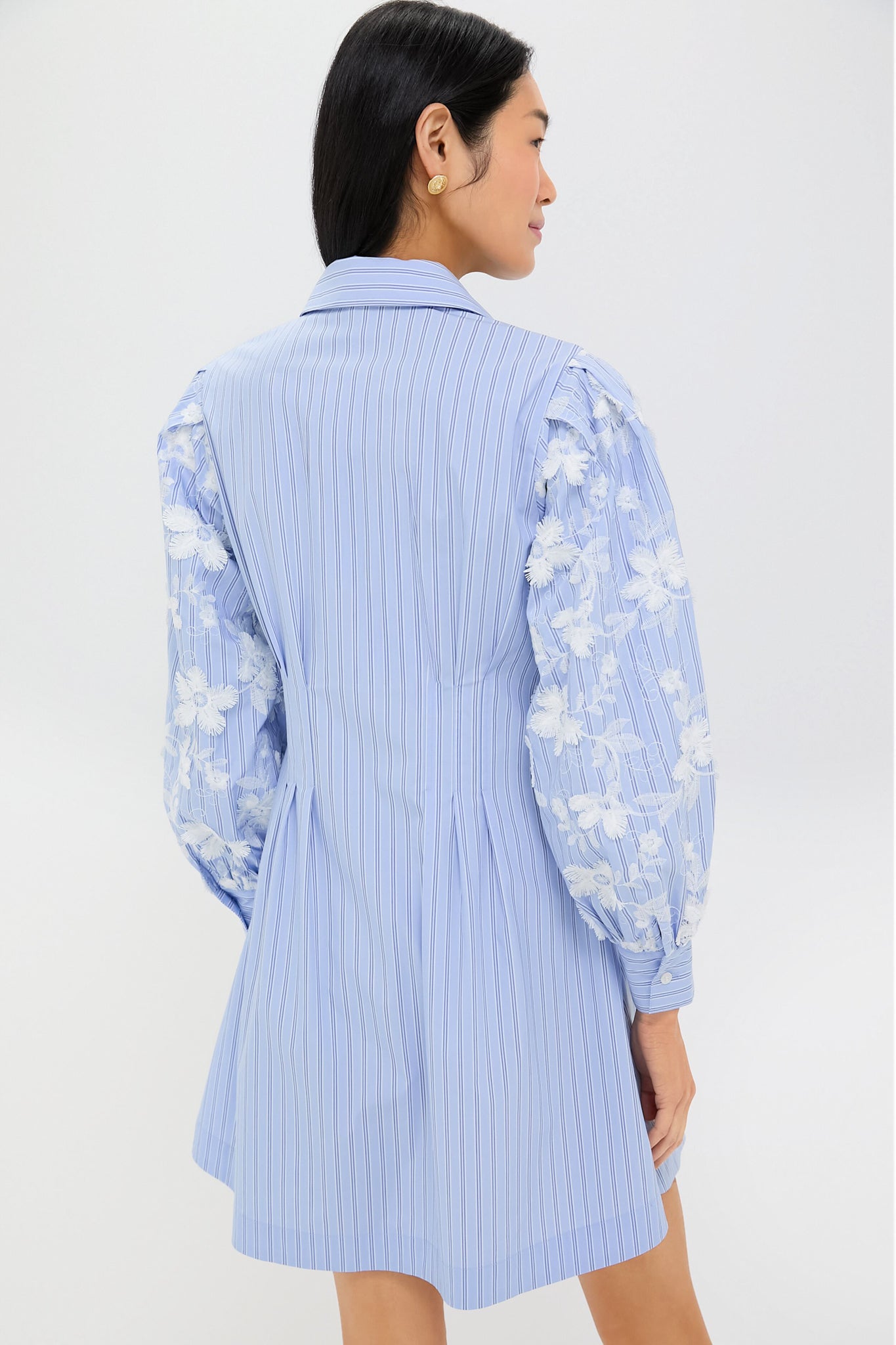 Blue Stripe Embroidery Mini Corinne Dress - Floral Summer Dress for Women, Perfect for Beach Vacation, Garden Party & Date Night Outfits