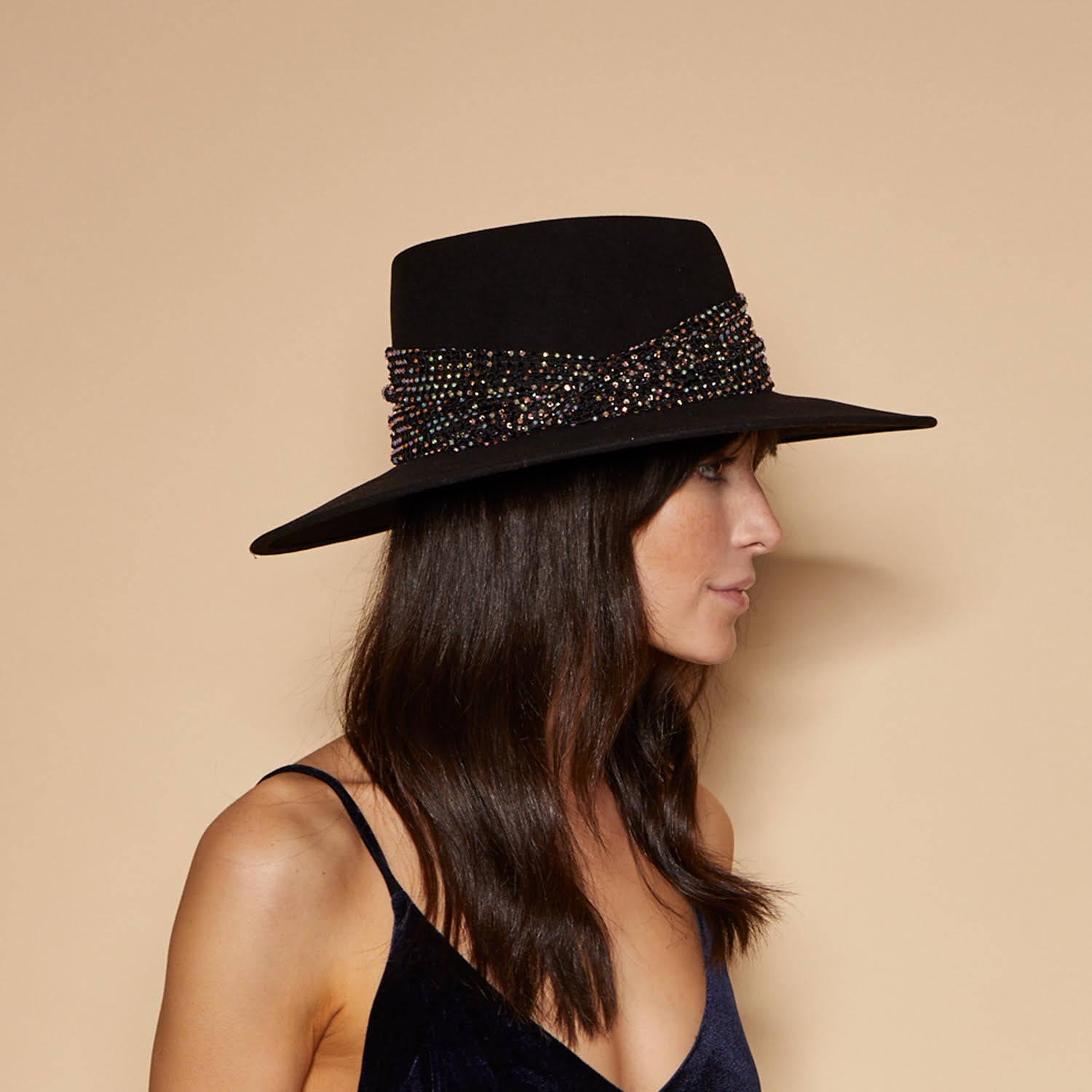 Harlowe Crystal Mesh Fedora Hat for Women - Elegant Rhinestone Embellished Wide Brim Sun Hat - Perfect for Weddings, Parties, Beach & Summer Outfits