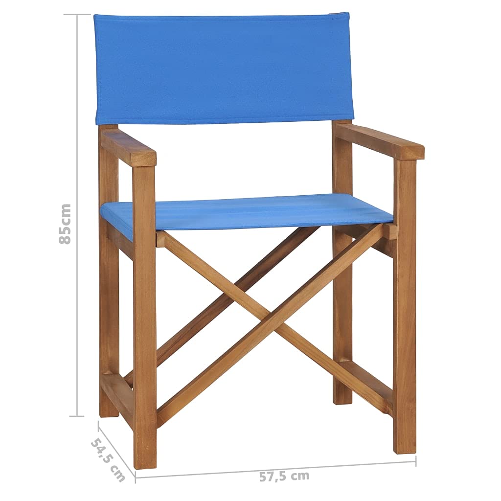 Premium Solid Teak Wood Director's Chair - Blue Modern Folding Chair for Dining Room, Kitchen, Living Room, Garden, Indoor & Outdoor Use - Perfect for Home, Restaurant, Patio and Event Seating