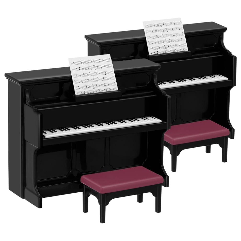 Miniature Piano & Stool Set for Dollhouse - 2 Piece Tiny Musical Instrument with Sheet Music - Perfect for Dollhouse Decor, Miniature Collectibles & DIY Craft Projects