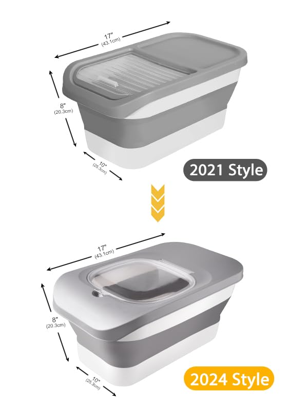 13Lbs Collapsible Airtight Pet Food Storage Container with Lid - Perfect for Dog Food, Cat Food, Rice & Cereal Storage - Includes Silicone Bowl & Scoop - Space Saving Design for Kitchen, Pantry or Travel (Grey)