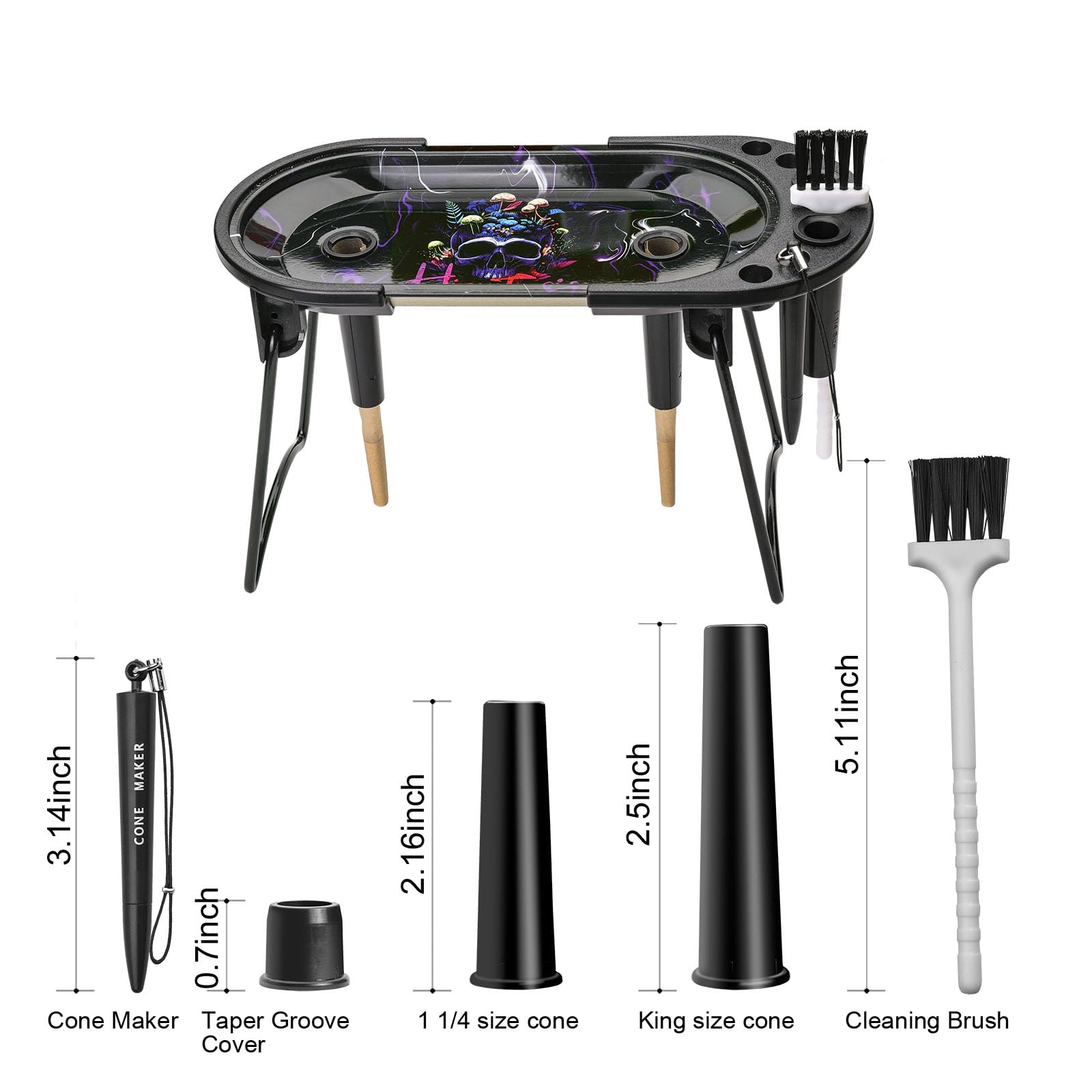 CHEEMAR Foldable Rolling Tray with Cone Loader - Fits King & 1 1/4 Size Pre Rolled Cones - Cone Filler Pre Roll Machine - Perfect for Rolling Papers, Herbs & DIY Pre-Rolled Cones at Home or Parties
