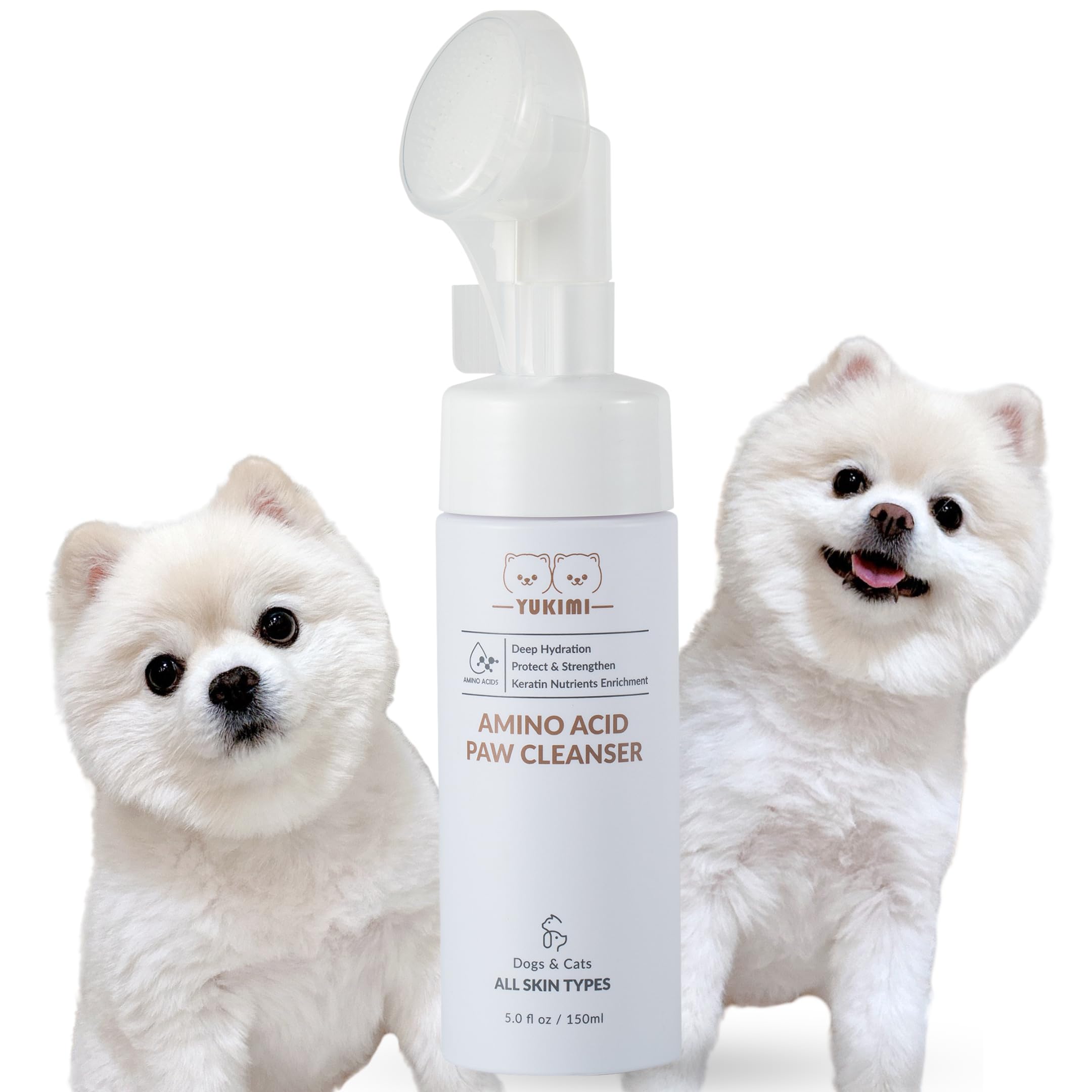 YUKIMI Premium Amino Acid Paw Cleanser with Silicone Bristle Brush for Dogs & Cats | Hypoallergenic Pet Shampoo for Sensitive Skin | Hydrating, Soothing, Deodorizing & Moisturizing Formula | pH Balanced 5.0 Fl Oz | Perfect for Post-Walk Paw Cleaning & Grooming Sessions