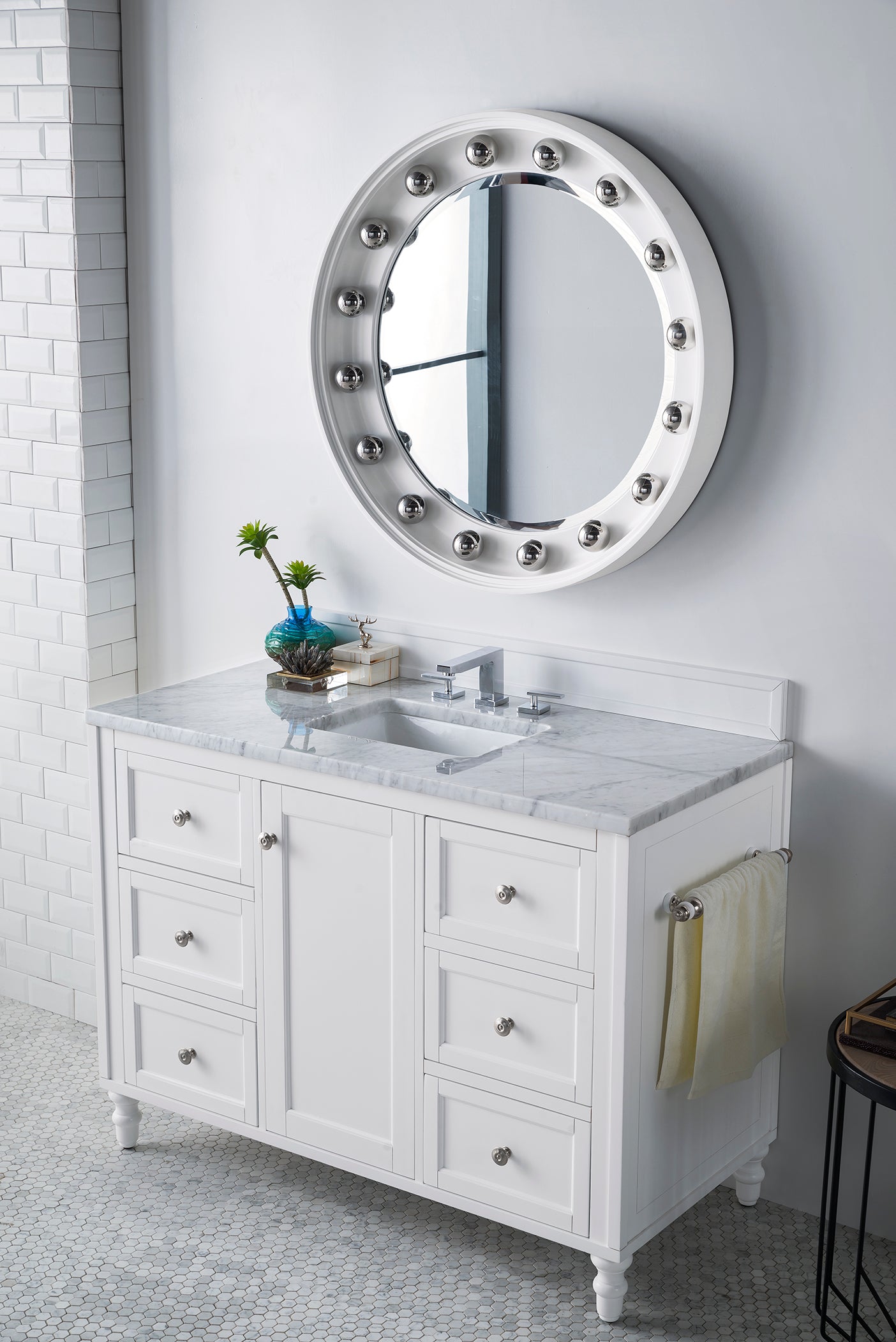 Copper Cove Encore 48 Inch Single Bathroom Vanity with 3CM Carrara Marble Top in Bright White - Perfect for Modern Master Bathrooms and Powder Rooms