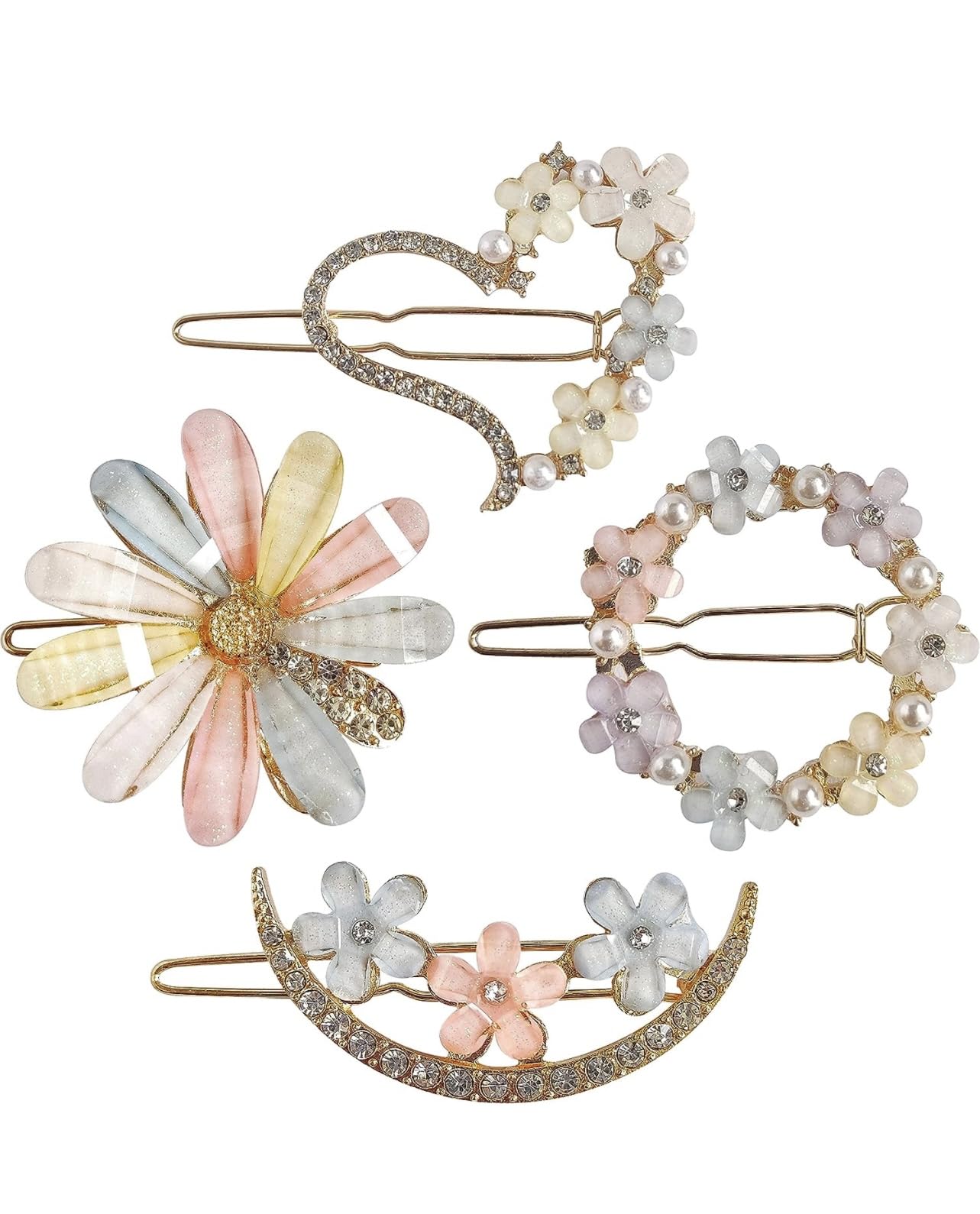 Fashion Fitoor 4-Piece Korean Style Floral Hair Clips Set - Elegant Hair Barrettes & Pins for Women & Girls (One Size, 8 Colors) - Perfect for School, Parties & Daily Styling