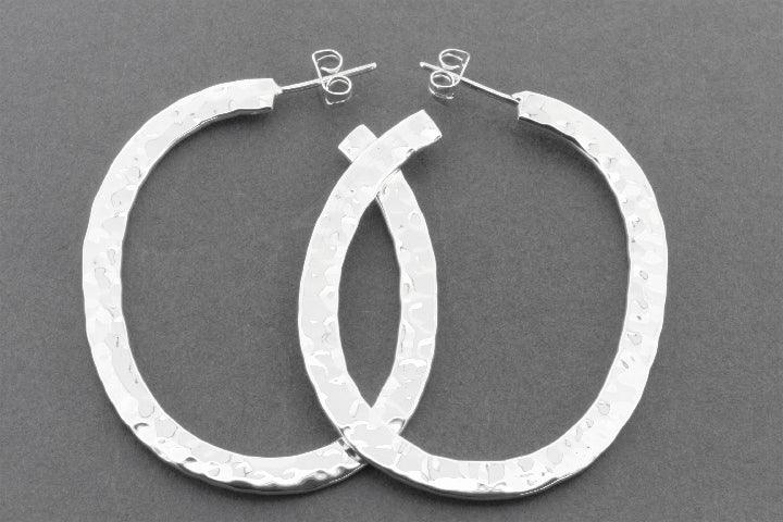 Oval Hammered Flattened Hoops Sterling Silver Earrings - Elegant Boho Jewelry for Women, Perfect for Everyday Wear & Special Occasions