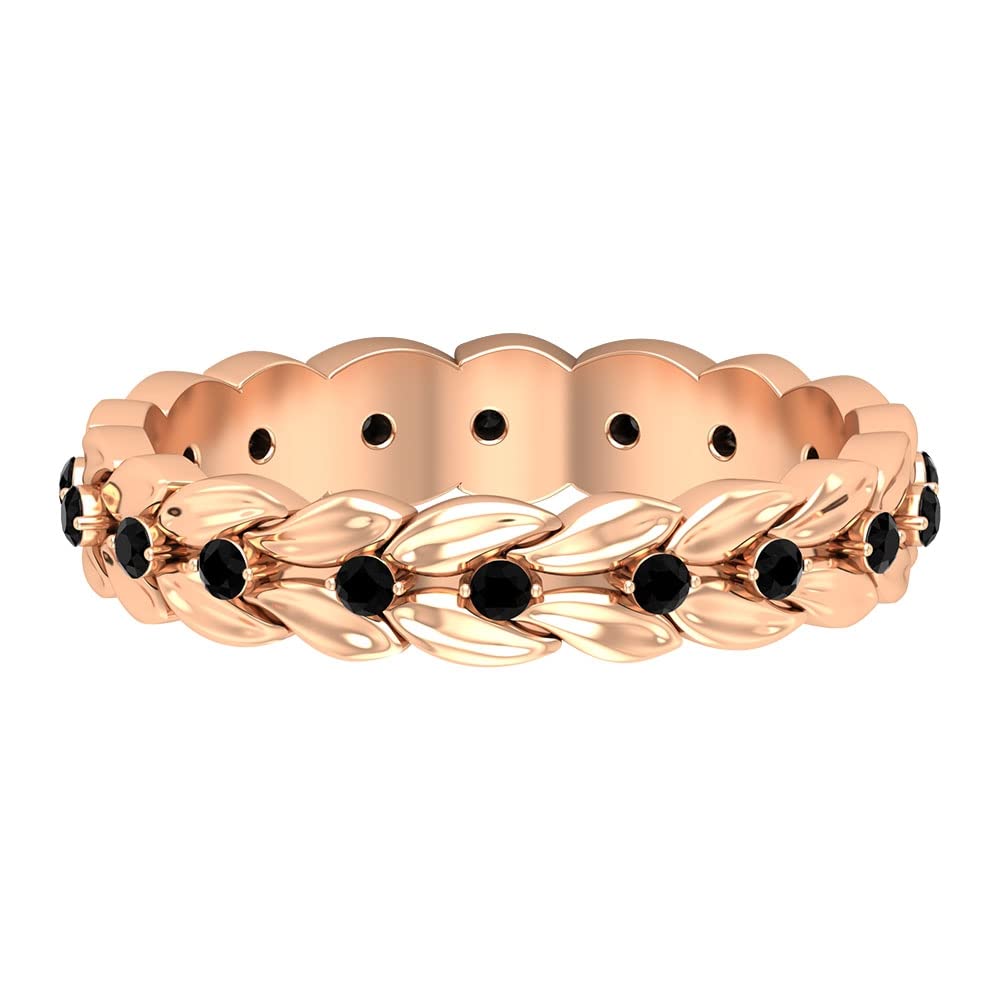 1/2 CT Black Onyx Full Eternity Ring in 14K Solid Gold - Elegant Black Onyx Leaf Design for Women, Perfect for Weddings, Anniversaries & Special Occasions