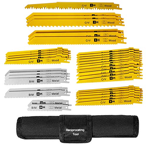 36Pcs Metal & Wood Reciprocating Saw Blades Set with Organizer Pouch - Heavy Duty Pruning & Cutting Blades for Woodworking, DIY Projects, and Home Renovation