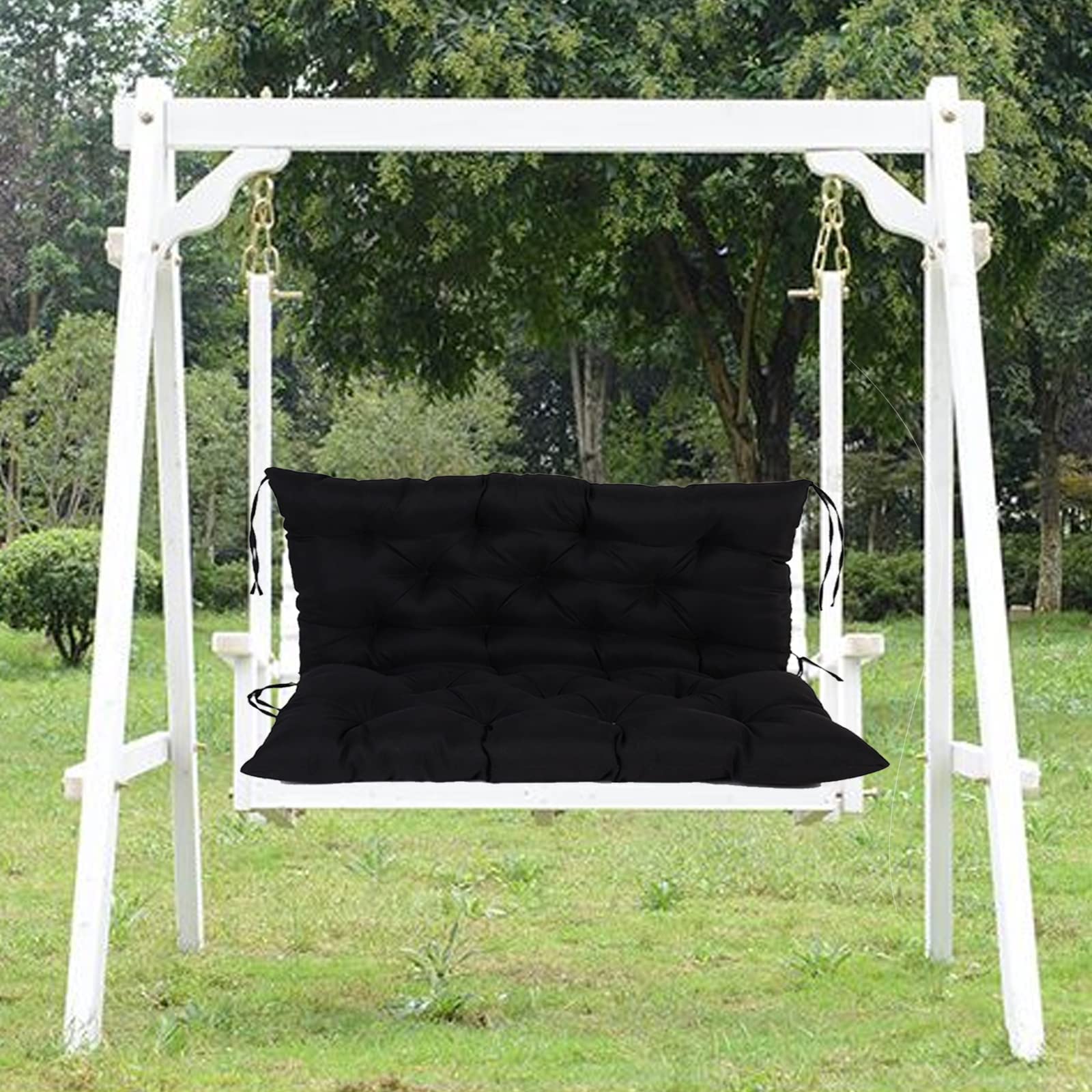 Premium Waterproof Swing Replacement Cushions - 40x59 Inch Soft Garden Bench Cushions with Backrest & Secure Ties - Non-Slip Patio Swing Cushions for Porch, Deck & Outdoor Relaxation (Black)