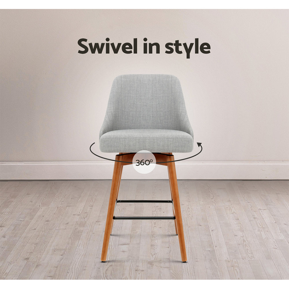 2 Pack Swivel Bar Stools with Wooden Seat in Grey - Perfect for Kitchen Island, Breakfast Nook & Home Bar Decor