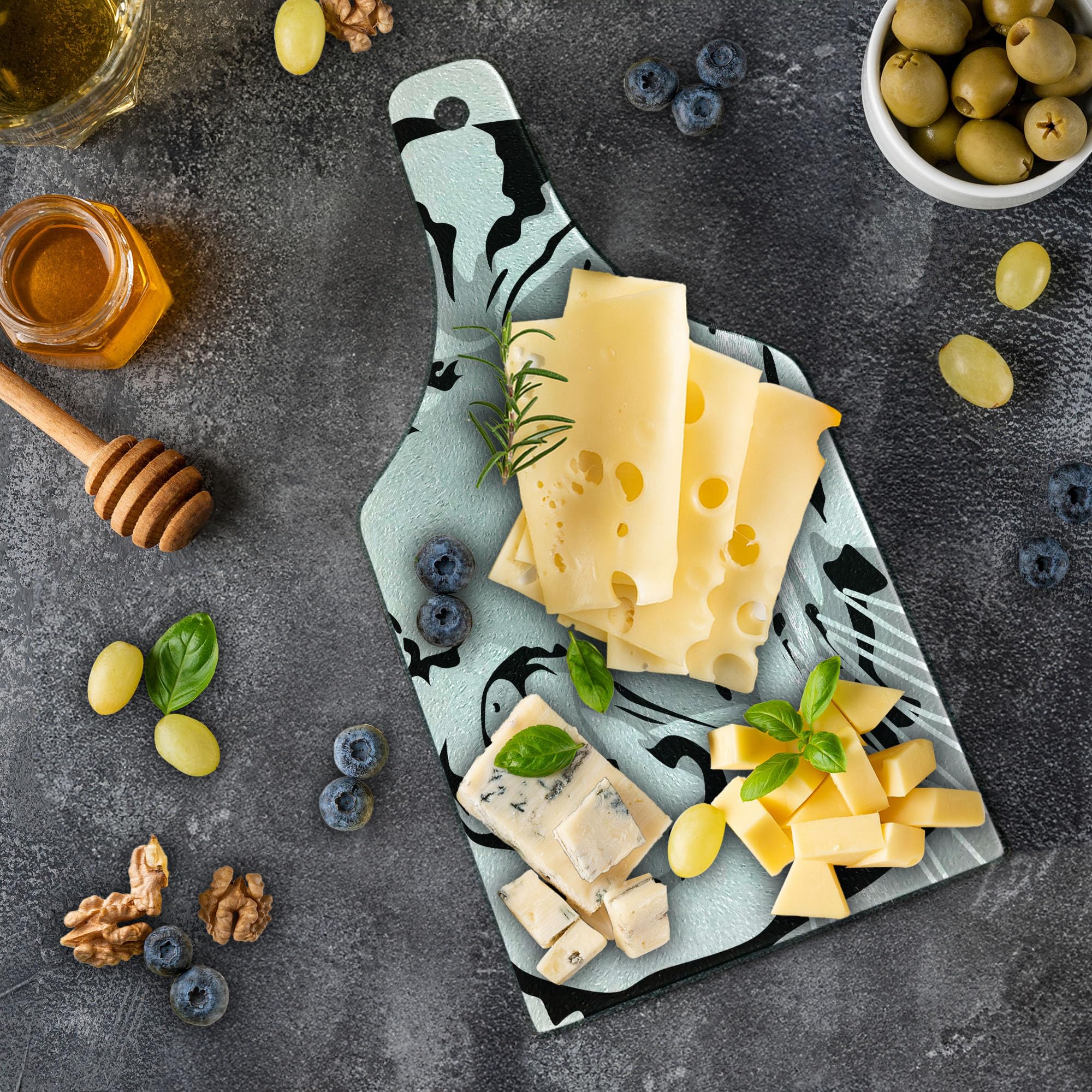 Lunarable Tiger Portrait Tempered Glass Cutting Board - Savannah Wildlife Big Cat Art, Decorative Serving Board for Kitchen & Bar, Wine Bottle Shape in Black White Grey - Perfect for Entertaining, Cheese Platters & Wine Pairings