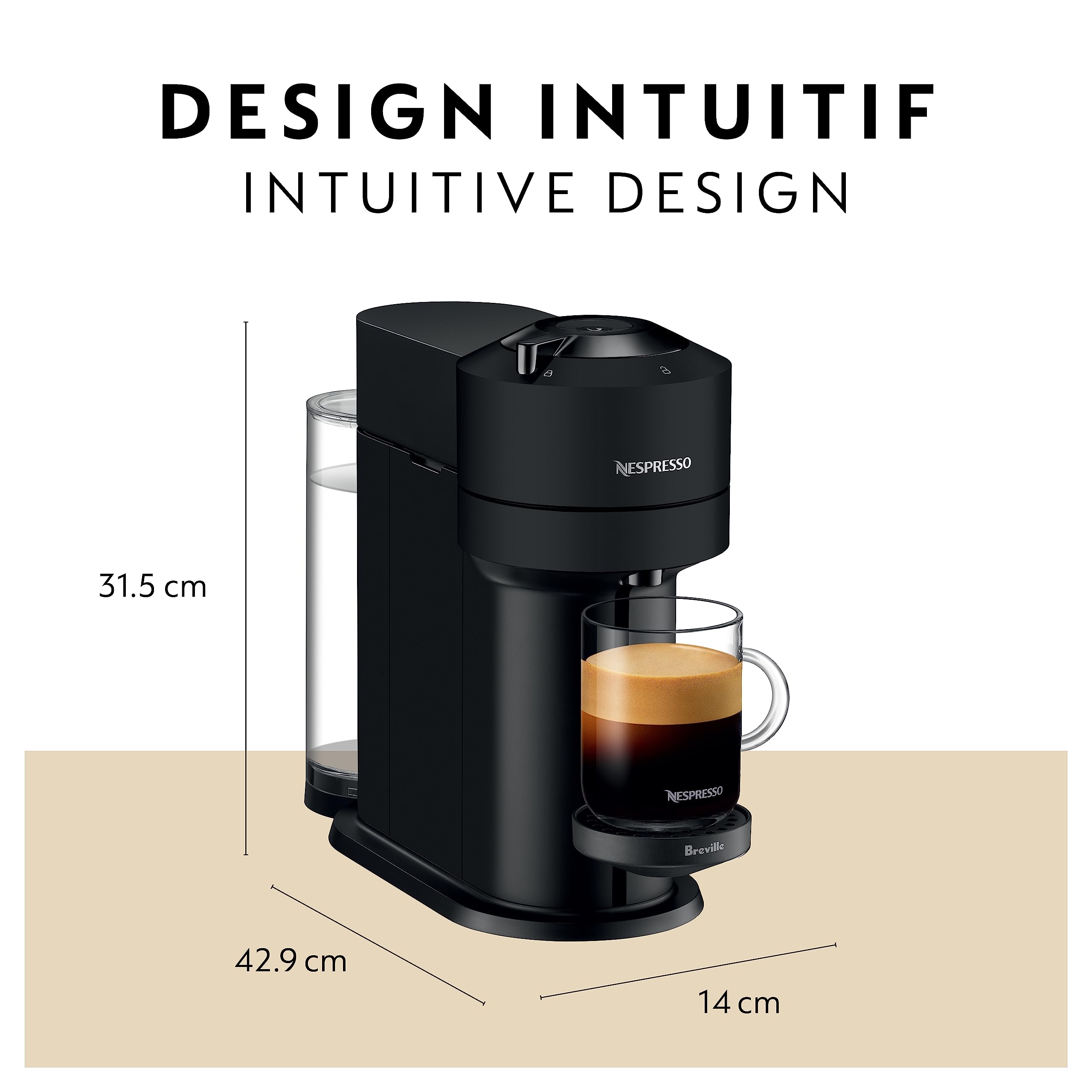 Nespresso Vertuo Next Coffee and Espresso Machine with Aeroccino Milk Frother by Breville - Matte Black | Single-Serve Pod Brewer for Home & Office Use