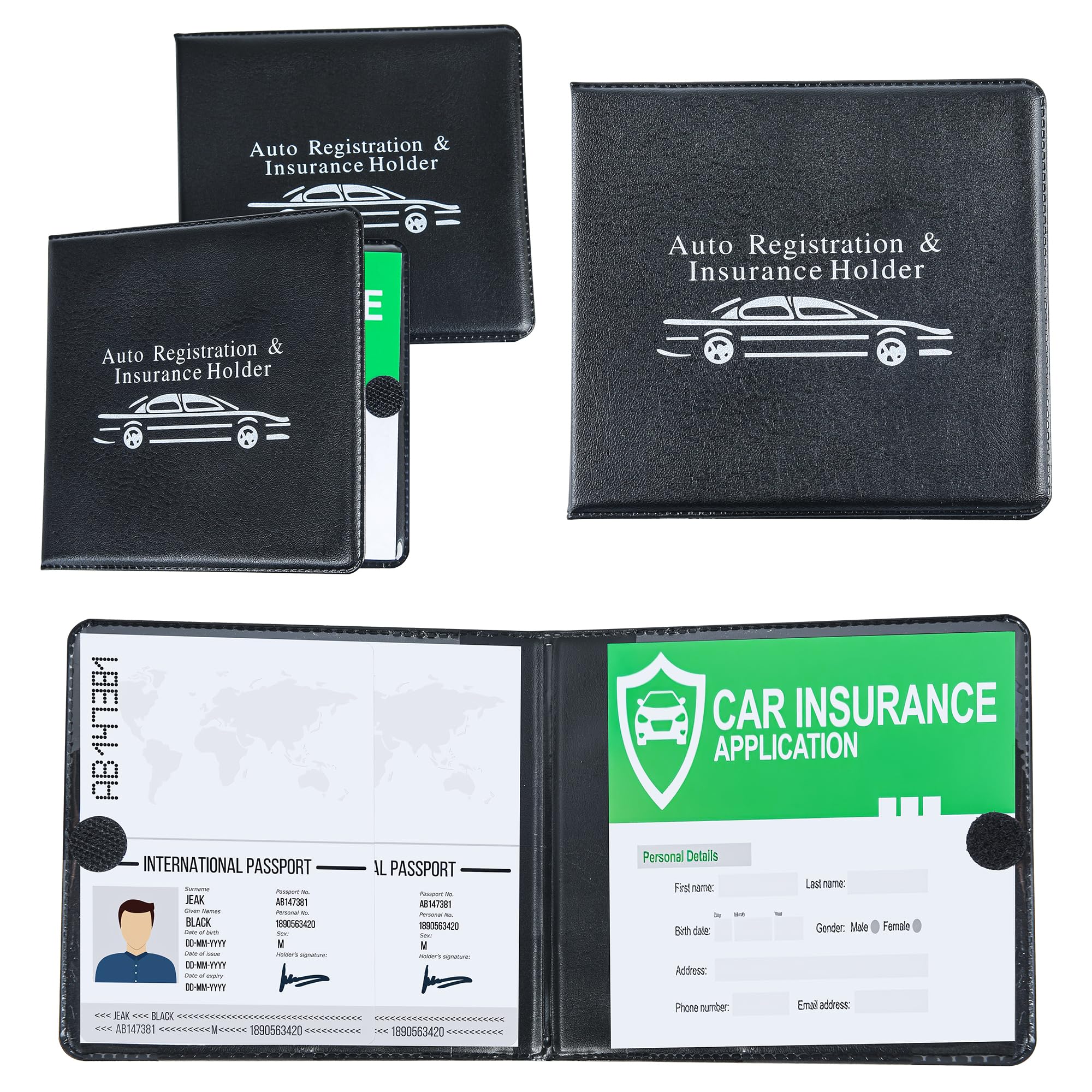 Pacific Mailer 2-Pack Auto Registration & Insurance Card Holder - Waterproof Car Document Organizer for Glove Box, ID & License Holder - Perfect for Vehicle Registration, Insurance Cards & Essential Documents (Black) - Ideal for Car, Truck, RV & Motorcycle Organization