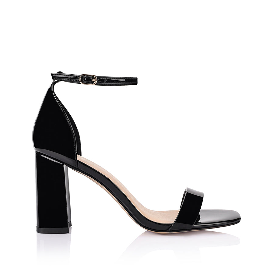 Carly Women's Black Patent Leather Block Heel Sandals - Comfortable & Stylish for Weddings, Parties & Office Wear