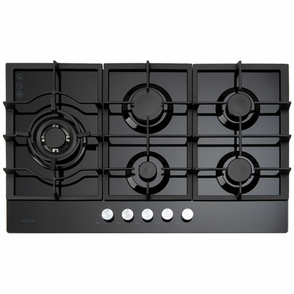 Brand New Euro Appliances 90cm Black Glass Gas Cooktop ECT900GBK2 - 3 Year Warranty | Professional 5 Burner Stove for Home Kitchen Cooking | Perfect for Boiling, Frying & Simmering