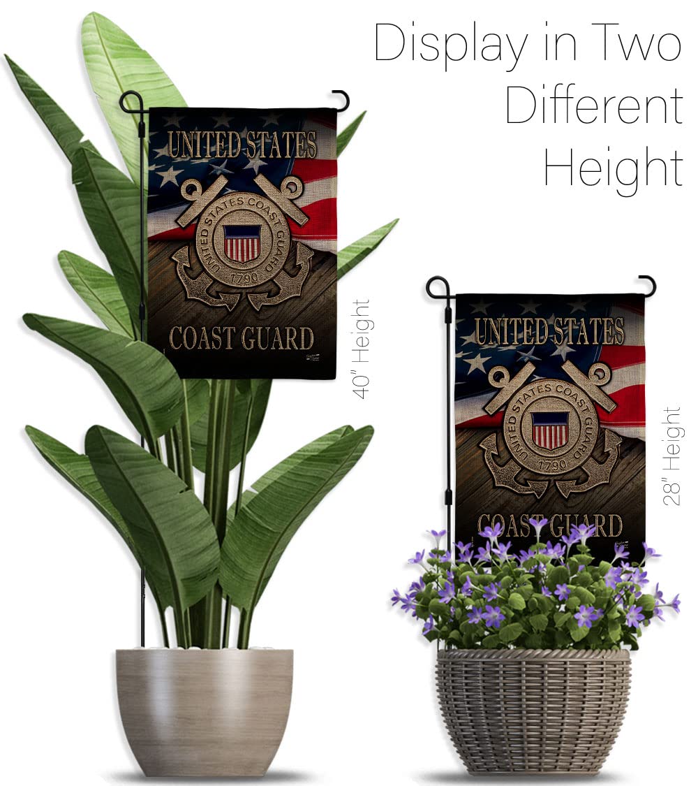 US Coast Guard Garden Flag with Stand - Double-Sided 13x18.5 for Yard Decor