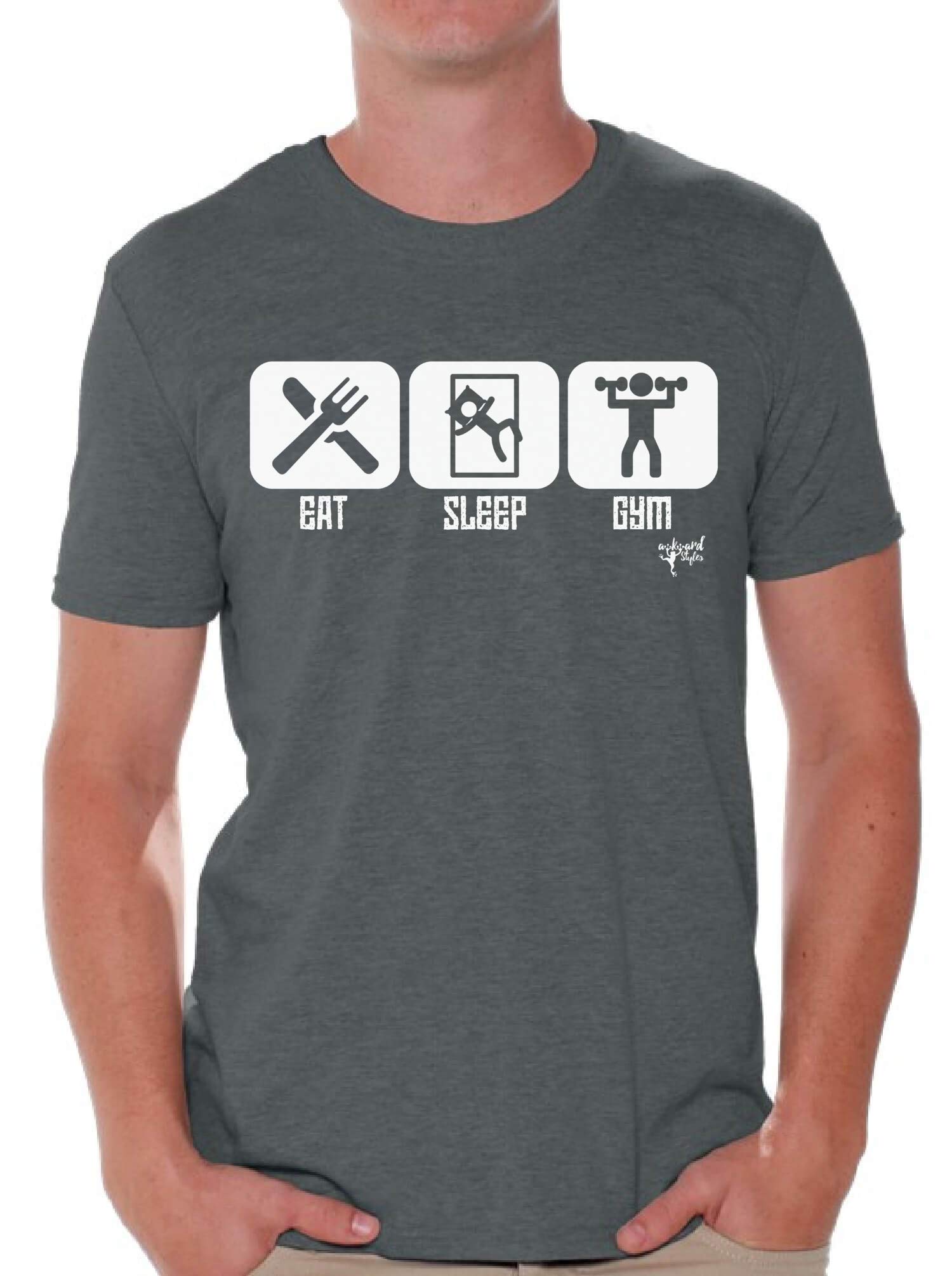 Funny Eat Sleep Gym T-Shirt for Men & Women - White Workout Motivational Quote Tee - Perfect for Gym, Fitness & Casual Wear