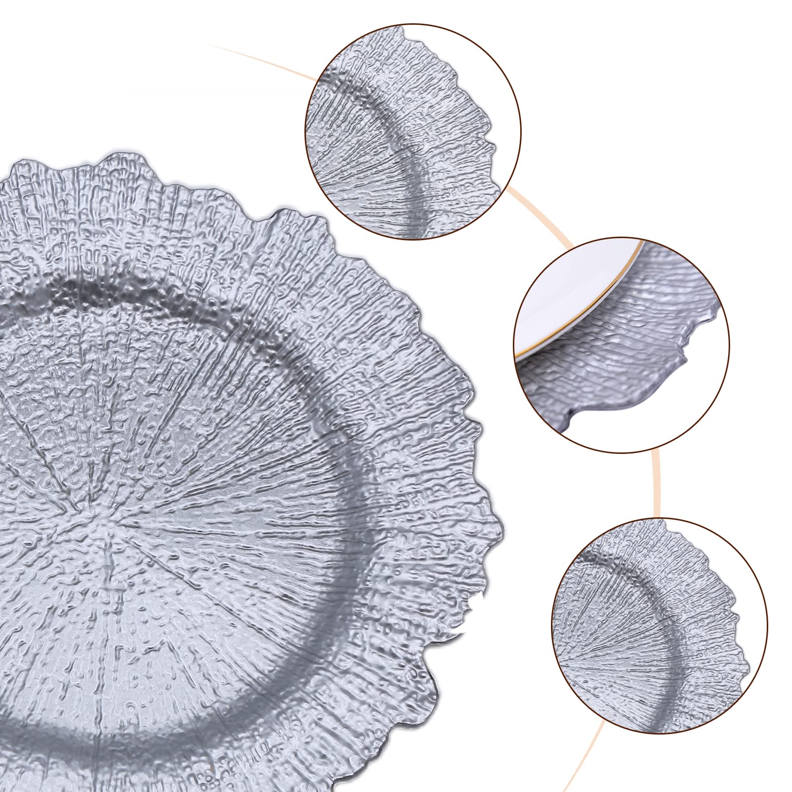 Silver Reef Charger Plates 13 Inch - Set of 10 Plastic Floral Decorative Dinner Plates for Wedding, Party, Event & Home Decor - Elegant Table Setting for Formal Dinners, Bridal Showers & Holiday Celebrations