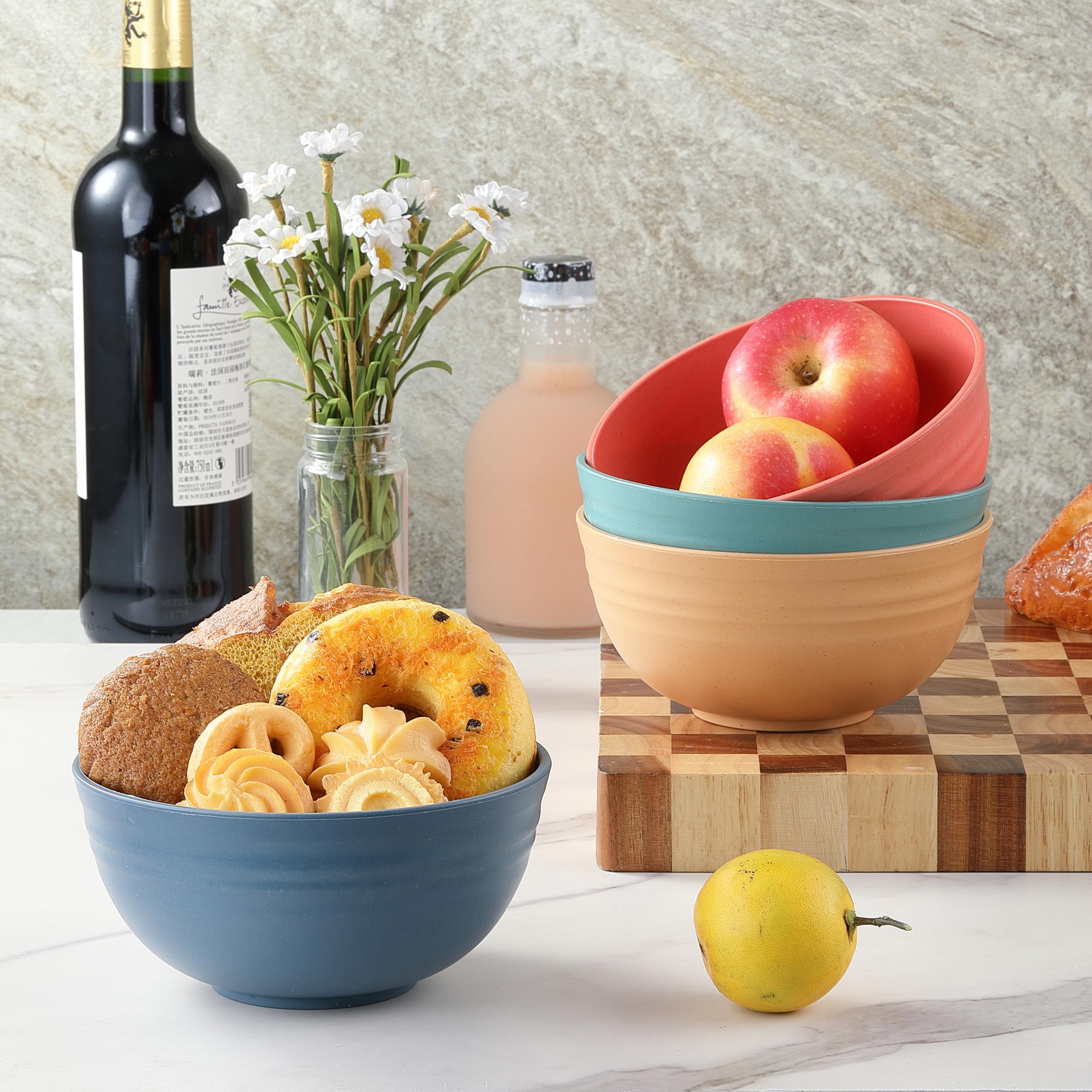 Durable Wheat Straw Cereal Bowls Set of 8 - BPA Free, Microwave & Dishwasher Safe - 26oz Bowls for Cereal, Soup, Salad, Rice & Snacks - 4 Colors - Perfect for Home, Office, Camping & Picnics