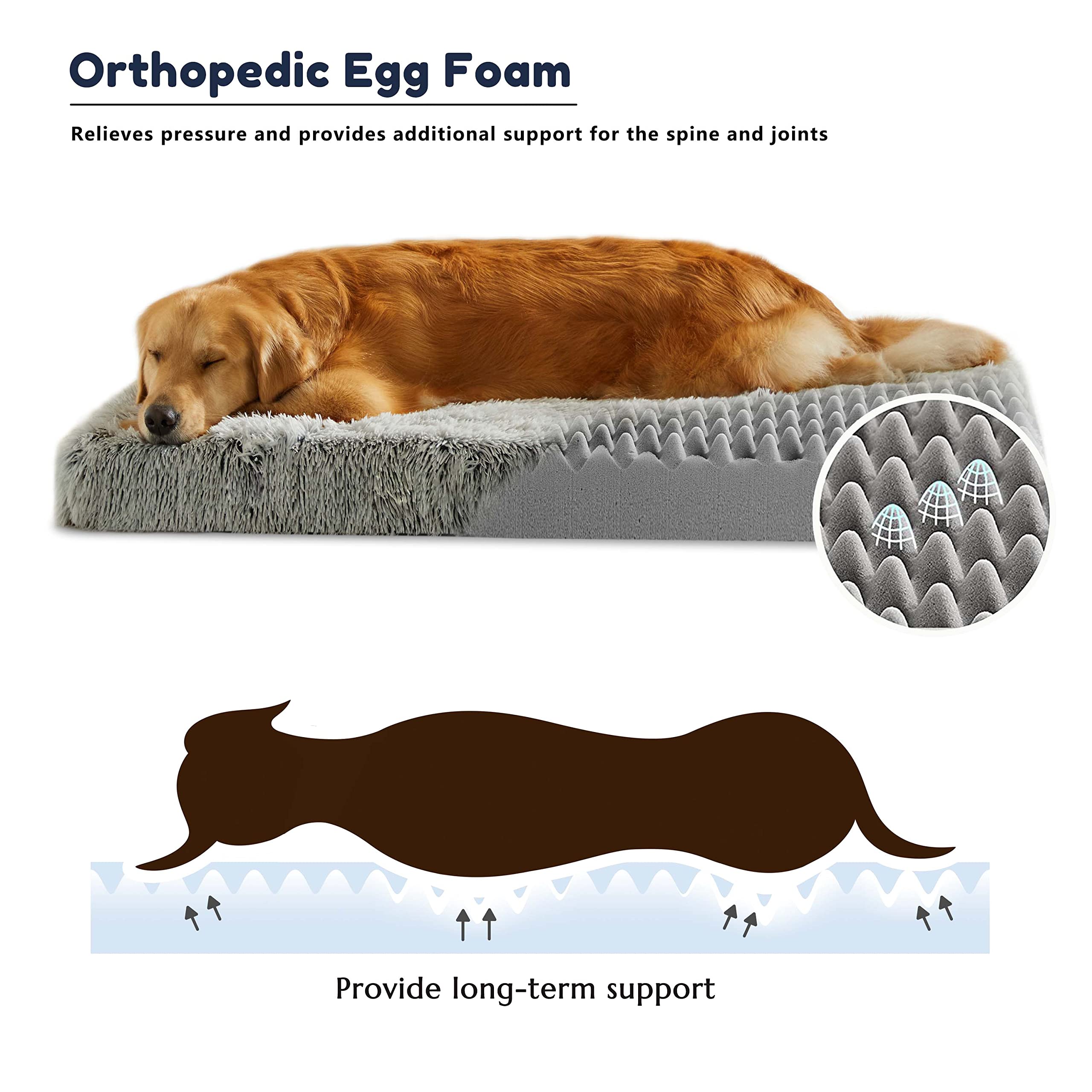 Premium Orthopedic Dog Bed for Large Dogs - Waterproof, Egg Crate Foam Support with Removable Washable Cover - Non-Slip Plush Pet Bed for Crates, Kennels & Home Use - Western Home WH Series