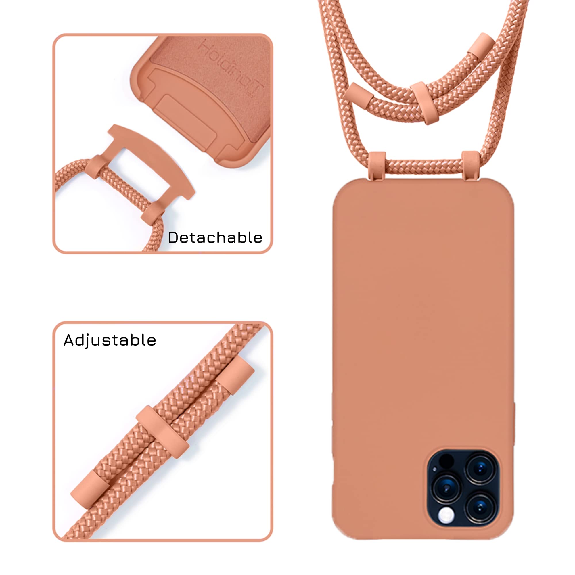 HoldingIT 2-in-1 Crossbody Phone Case with Detachable Lanyard for iPhone 13 - Adjustable Rope & Drop Protection - Black | Perfect for Travel, Shopping & Outdoor Activities