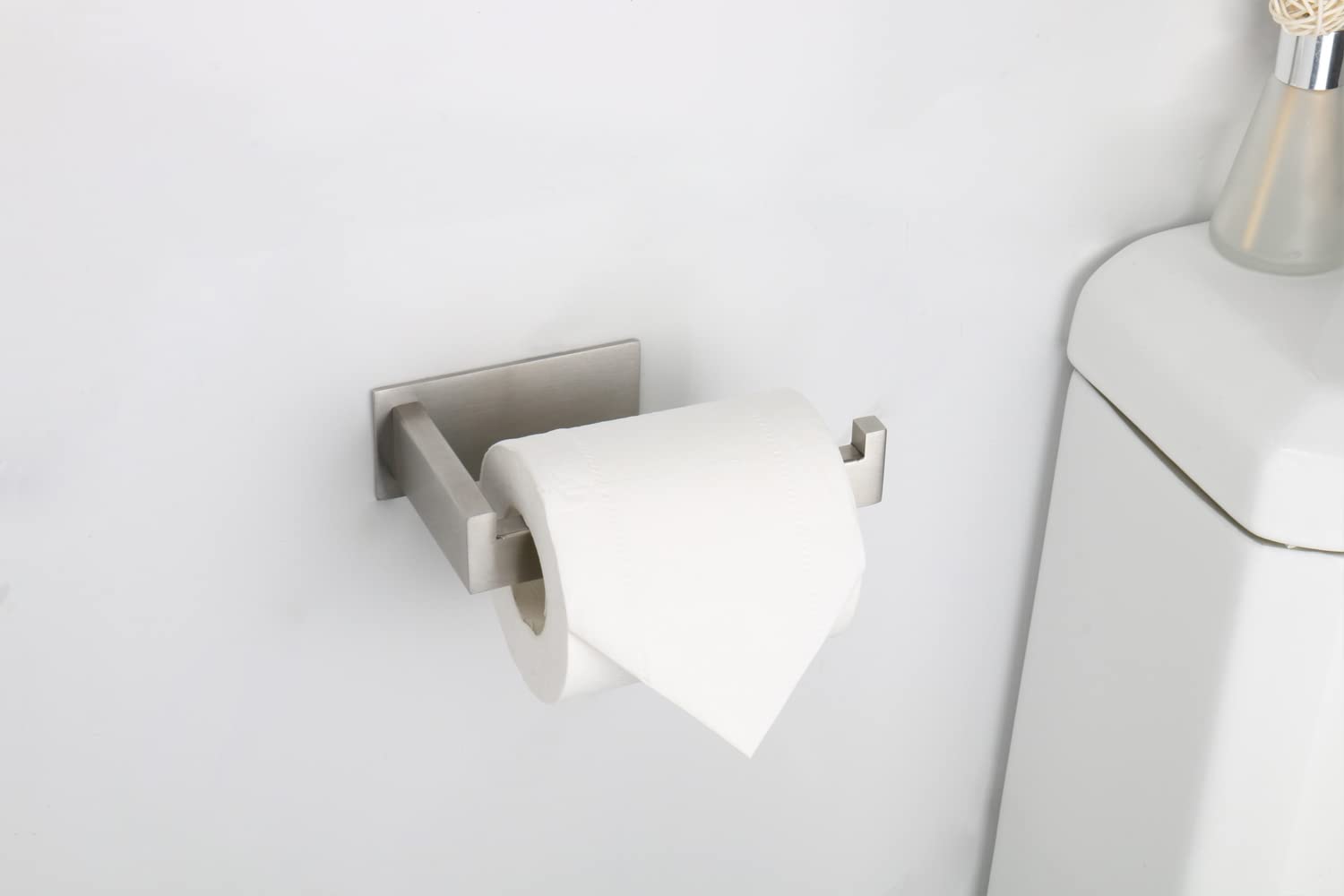 Stainless Steel Self-Adhesive Toilet Paper Holder - No Drill Rustproof Bathroom Tissue Roll Rack for Office & Home (Brushed Nickel) | Easy Installation & Space-Saving Design for Small Bathrooms & Powder Rooms