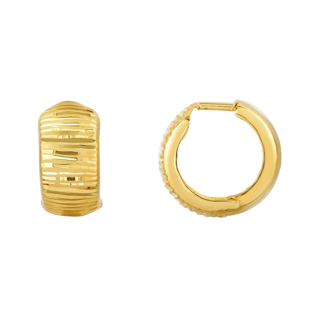 10K Gold Reversible Polished & Diamond Cut Huggie Hoop Earrings for Women - Perfect for Everyday Wear, Parties & Special Occasions