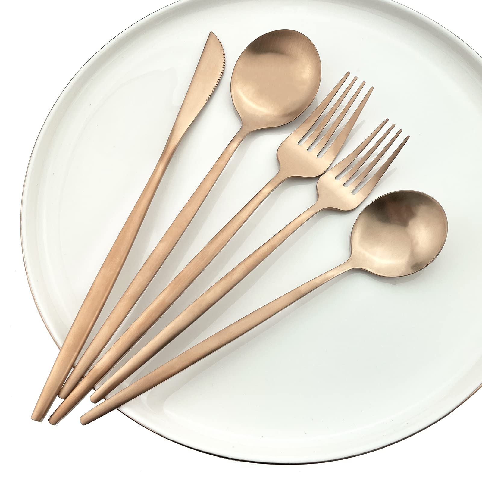 30-Piece Matte Copper Flatware Set - 18/0 Stainless Steel Dinnerware for 6 - Elegant Rose Gold Silverware for Dining, Dessert, Cake, Tea & Coffee - Perfect for Dinner Parties, Weddings & Holiday Gatherings