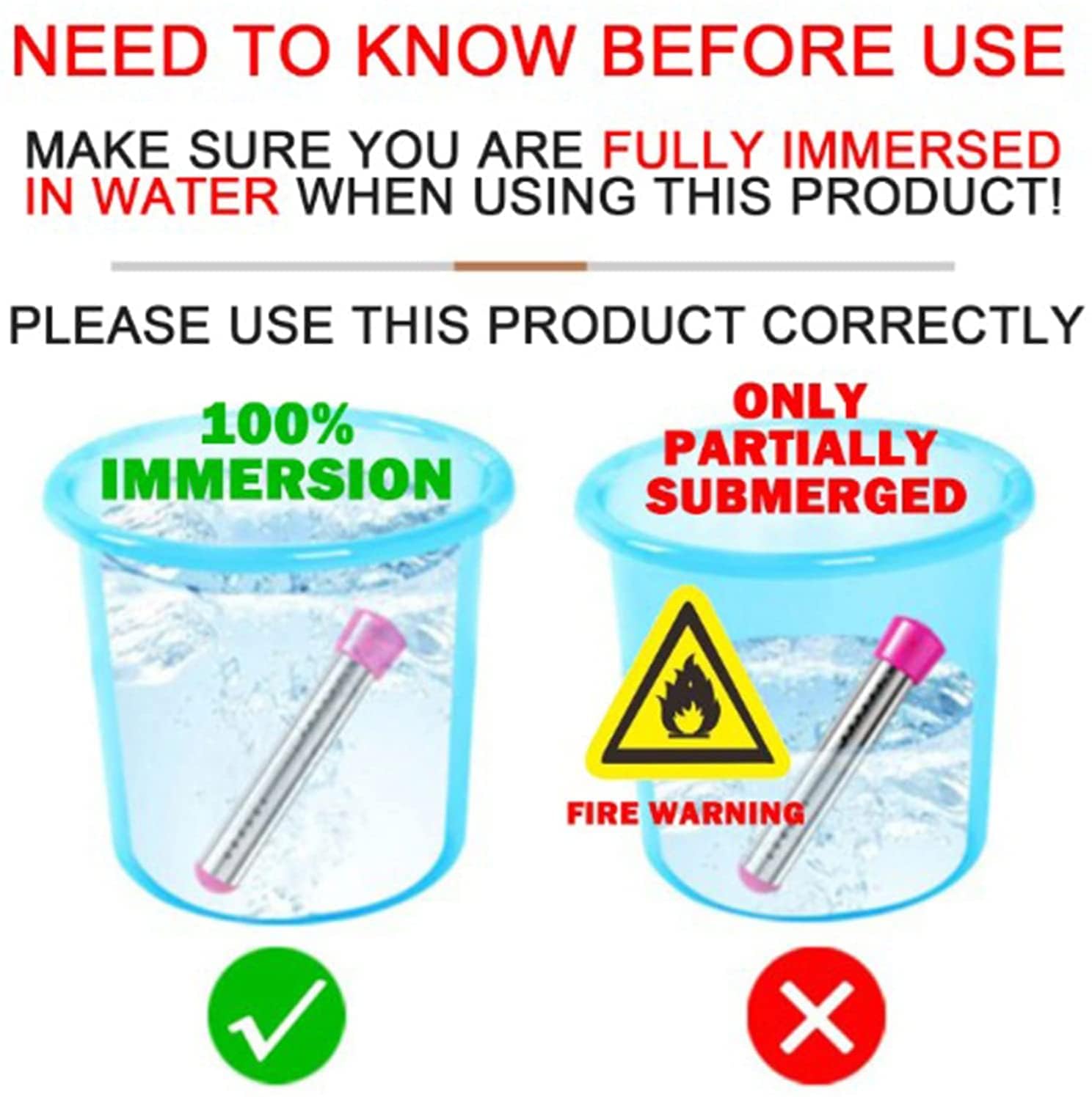 Portable Immersion Water Heater - 1500W Stainless Steel Bucket Heater with Adjustable Thermostat & Auto Shut-Off - Fast Heating for 5 Gallon Bathtubs, Camping, Emergency Hot Water - Perfect for RV, Outdoor, Home Use