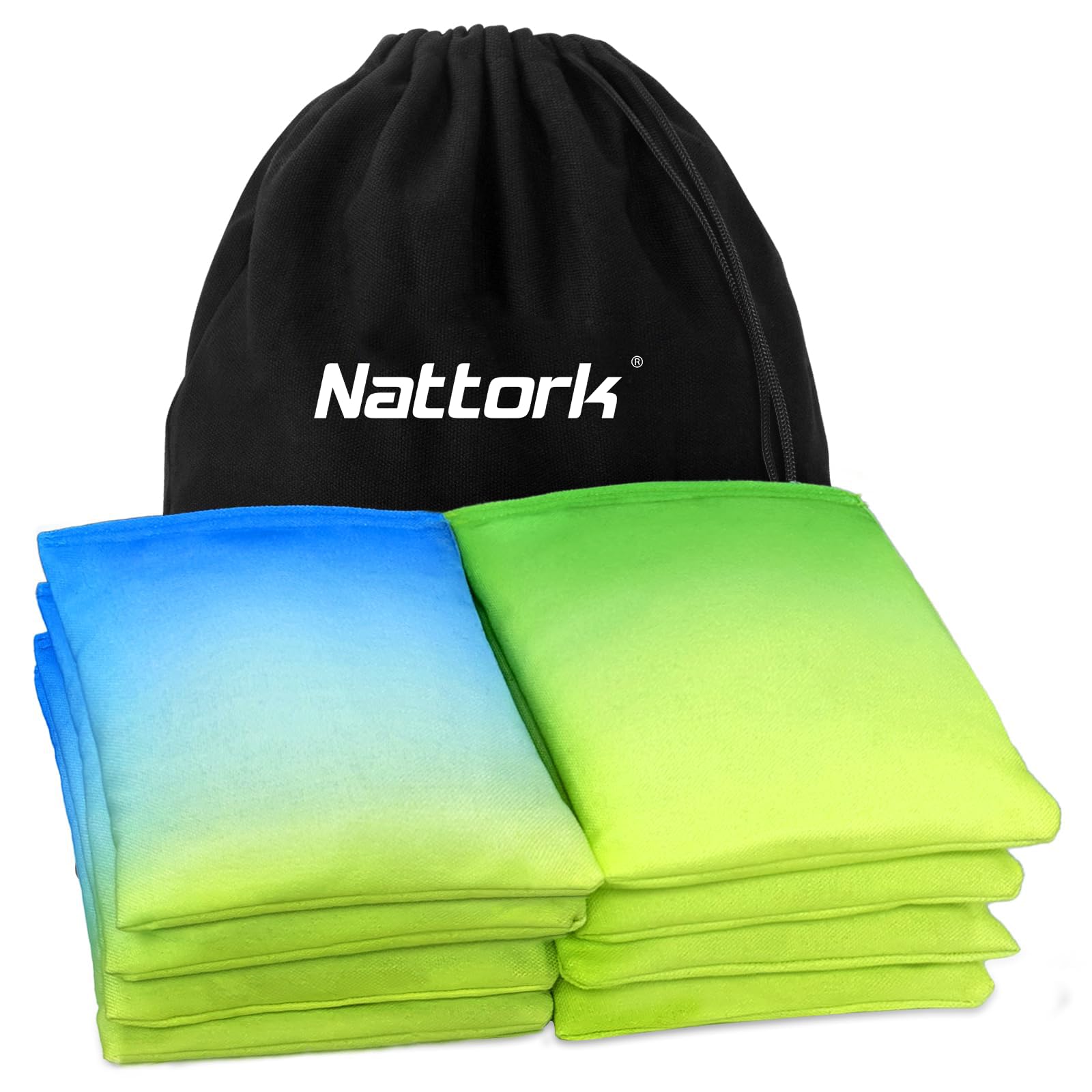 Premium Nattork Cornhole Bags Set of 8 - Regulation Size Duck Cloth Bean Bags for Outdoor Tossing Games - All Weather Resistant & Double Stitched with Tote Bag - Perfect for Backyard Parties, Tailgating, and Family Gatherings