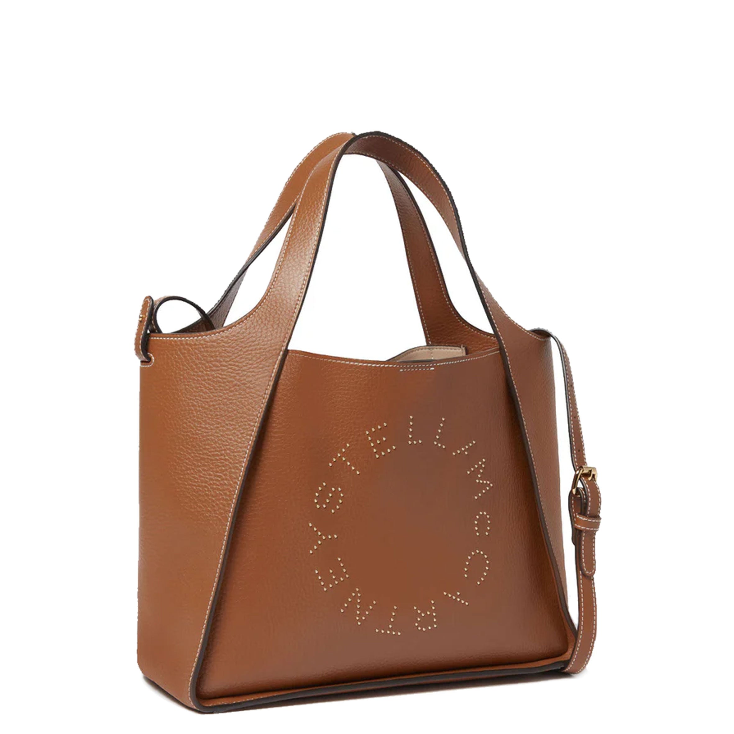 Stella & Dot Logo Tote Bag with Crossbody Strap, Genuine Leather, Pecan Brown - Perfect for Work, Travel, and Everyday Use