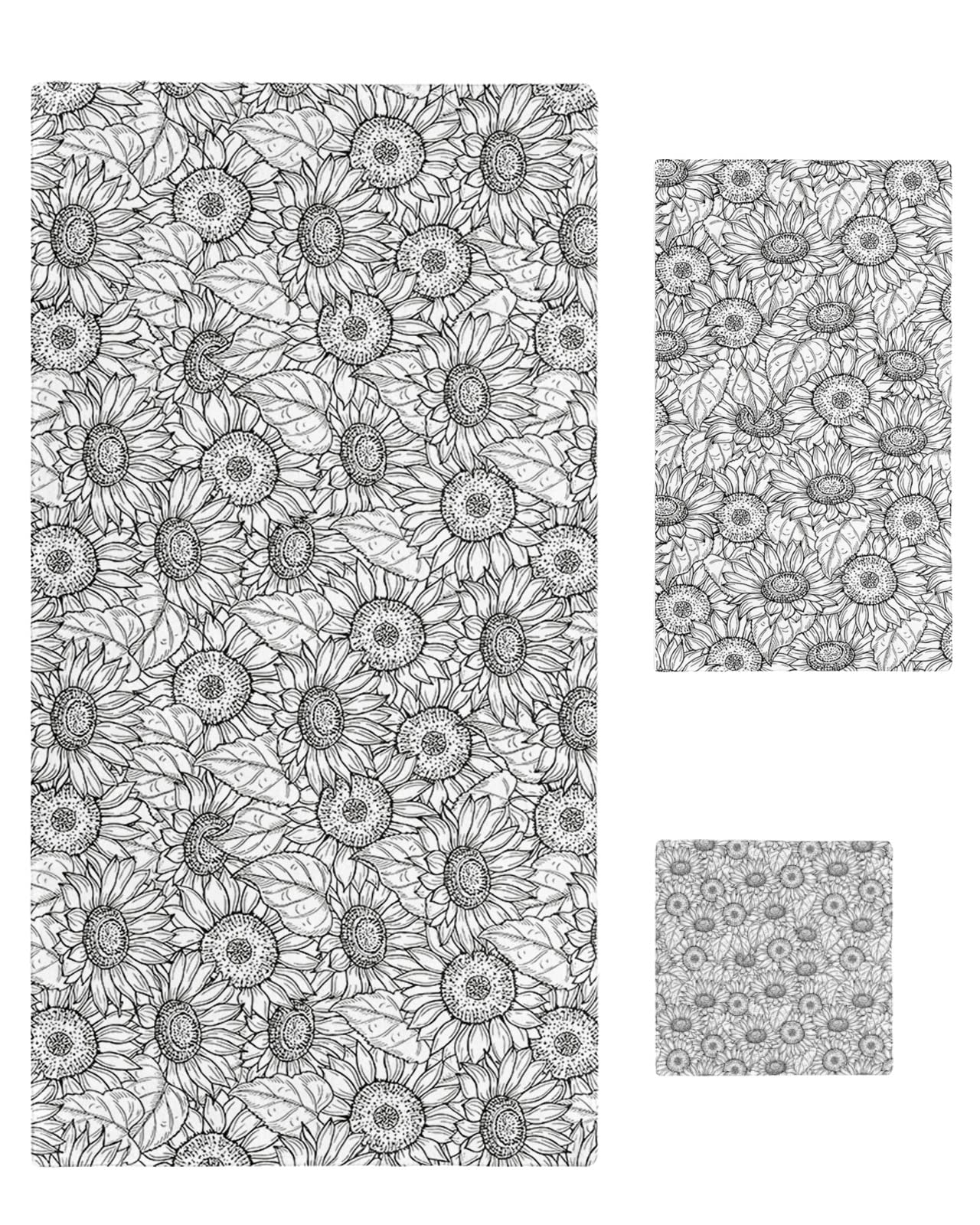 BestLives Sunflower Plant Bath Towels Set of 3 - Ultra Absorbent Black & White Striped Bath, Hand & Wash Cloths - Soft & Decorative for Bathroom, Spa, Pool & Beach Use
