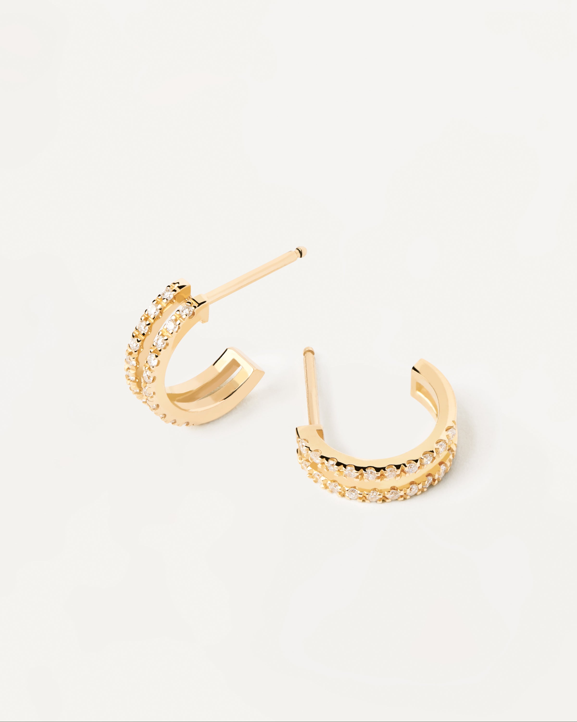 Diamond and Gold Dual Hoop Earrings for Women - Elegant 14K Gold Plated Hoops for Everyday Wear, Parties & Special Occasions