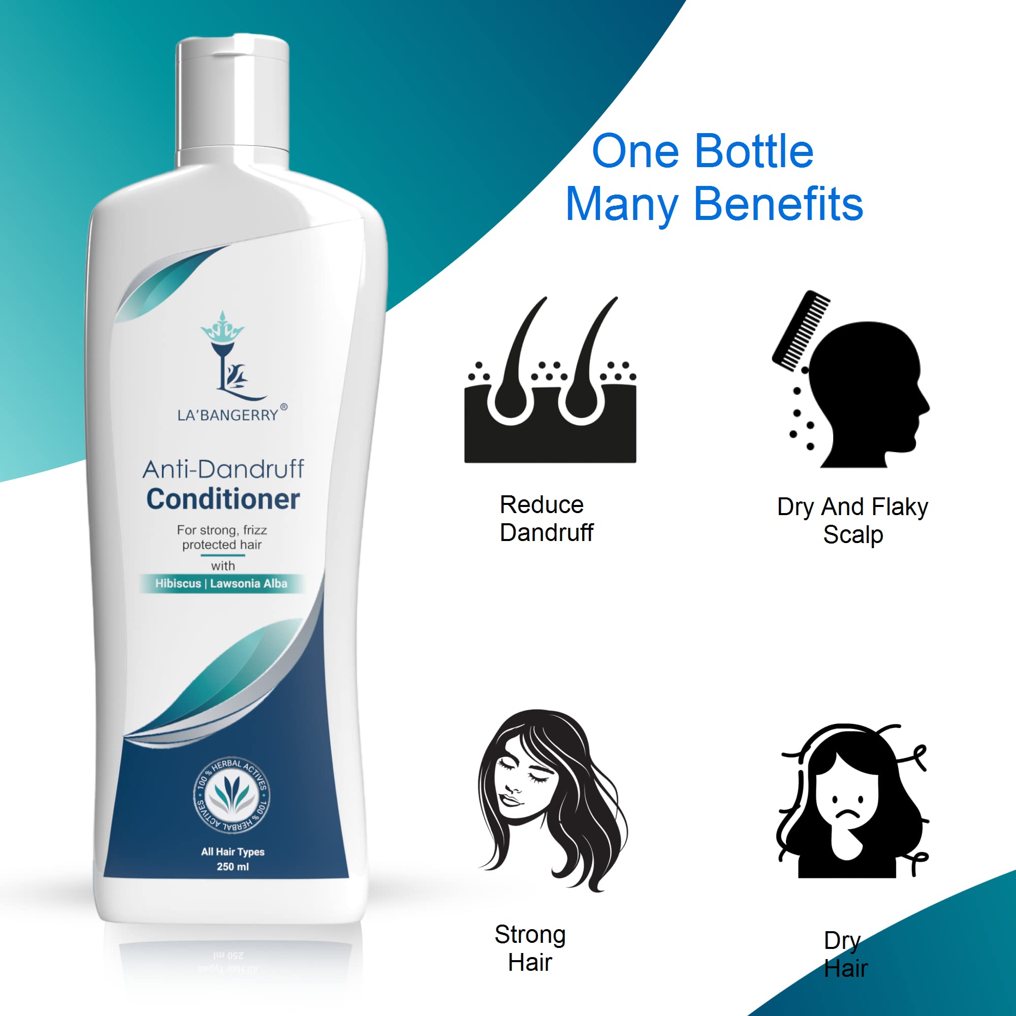LA'BANGERRY Anti Dandruff Hair Conditioner with Hibiscus Extract - Moisturizing & Smoothing Treatment for All Hair Types (250ml) - Ideal for Dry, Itchy Scalp & Frizz Control