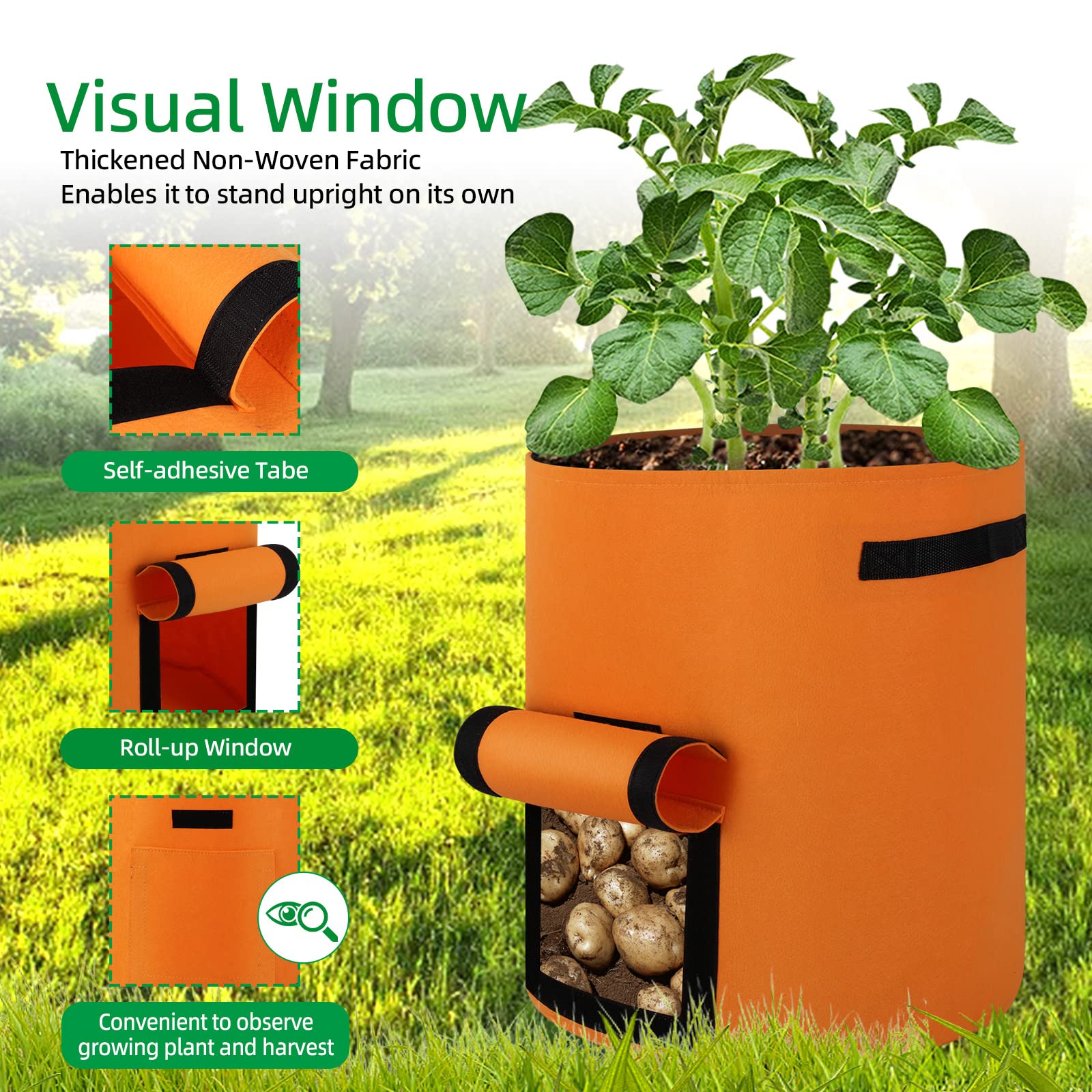 6 Pack 10 Gallon Thickened Nonwoven Fabric Grow Bags with Flap - Plant Pots for Potatoes, Tomatoes, Fruits, Herbs, Vegetables - Ideal for Indoor/Outdoor Gardening, Balcony & Patio Planting