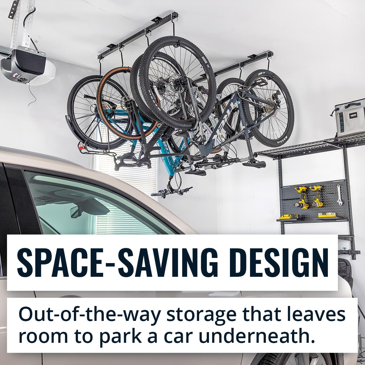 Teal Triangle G-Bike Ceiling Mounted Bike Rack - Heavy Duty Garage Storage for 8 Bikes - Adjustable Hooks for Road, Mountain, MTB, E-Bike & Kids Bicycles (46