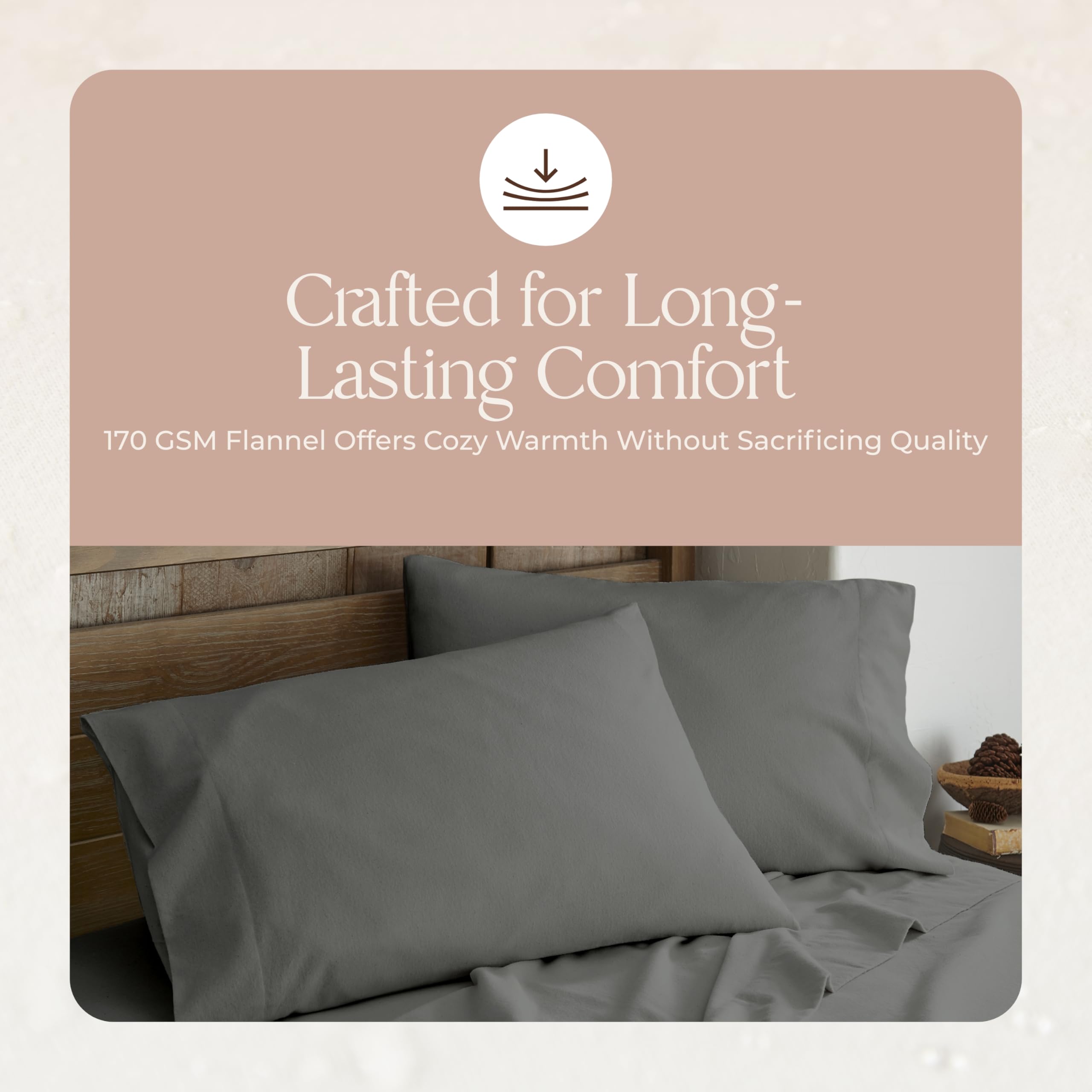 Organic Flannel Pillowcases Queen Size Set of 2 - 100% GOTS Certified Organic Cotton, Ultra Soft & Breathable, Premium Brushed Finish with Envelope Closure - Perfect for Cozy Winter Nights & Allergy Relief (Gray, Queen)