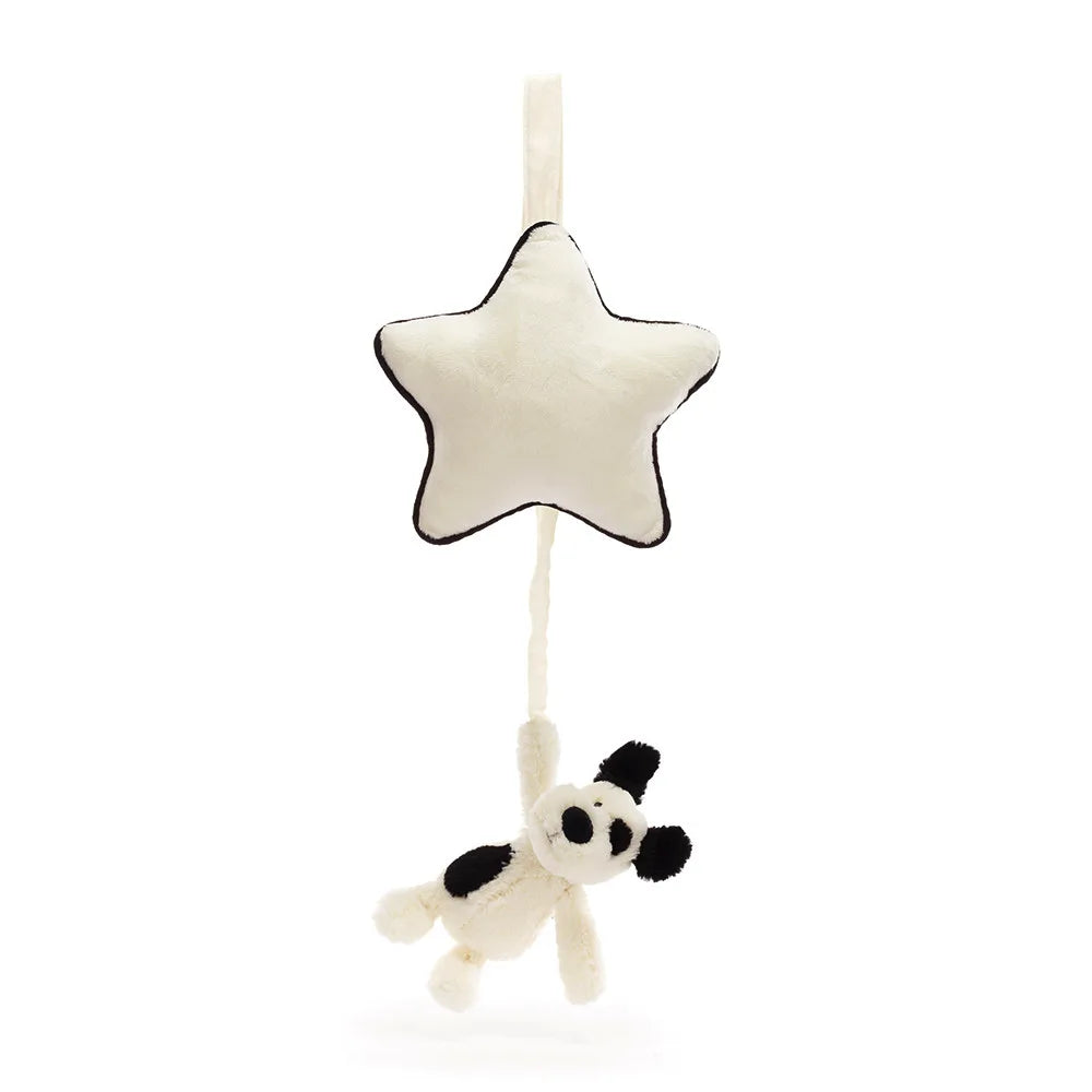 Jellycat Bashful Black & Cream Puppy Musical Pull Toy - Soft Plush Stuffed Animal with Soothing Lullabies for Babies & Toddlers - Perfect Nursery Gift, Cuddle Buddy and Sensory Play Companion