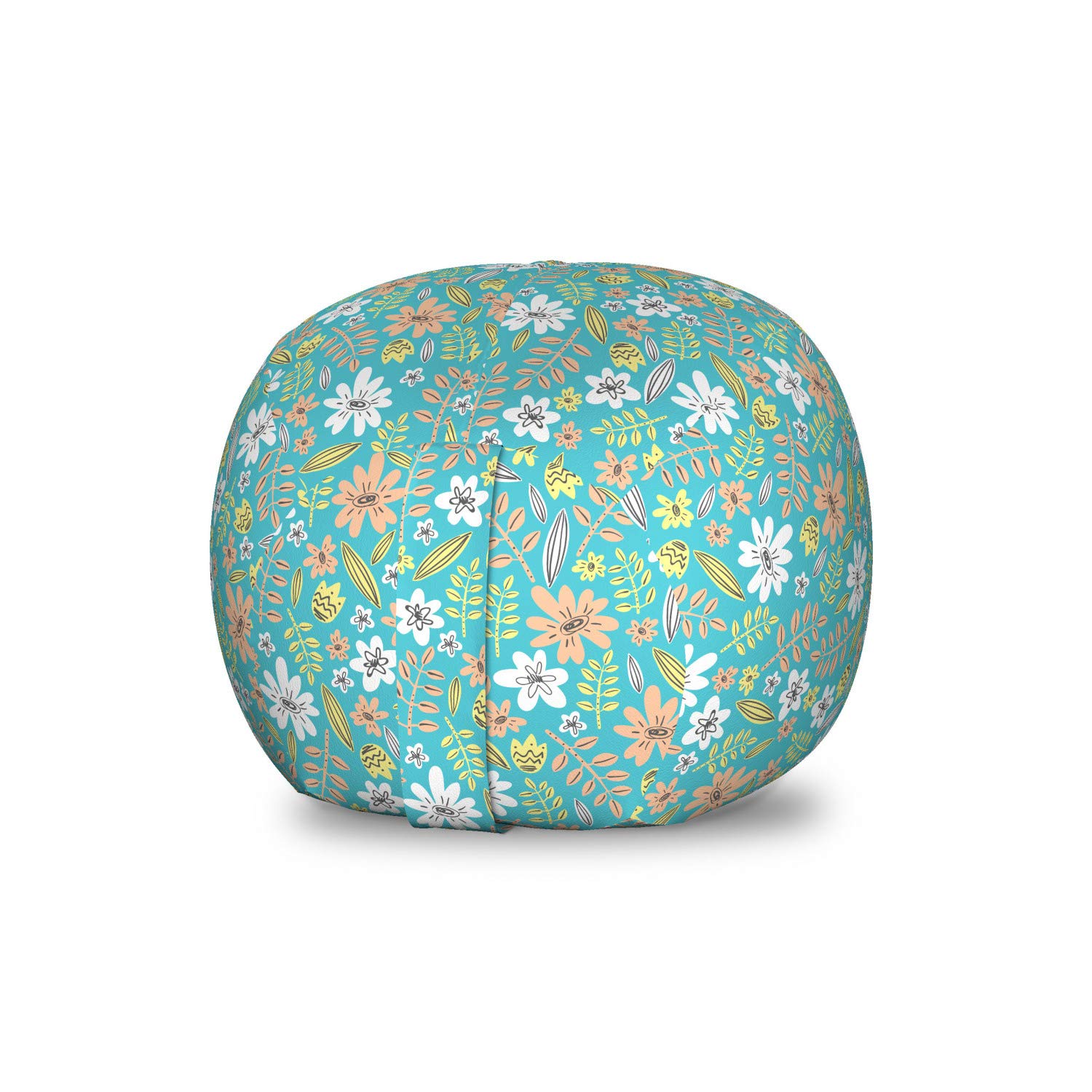 Ambesonne Floral Storage Toy Bag Chair - Hand-Drawn Botanical Design, Washable Stuffed Animal Organizer, Small Size (Turquoise Peach) | Perfect for Kids' Room, Playroom & Nursery Organization