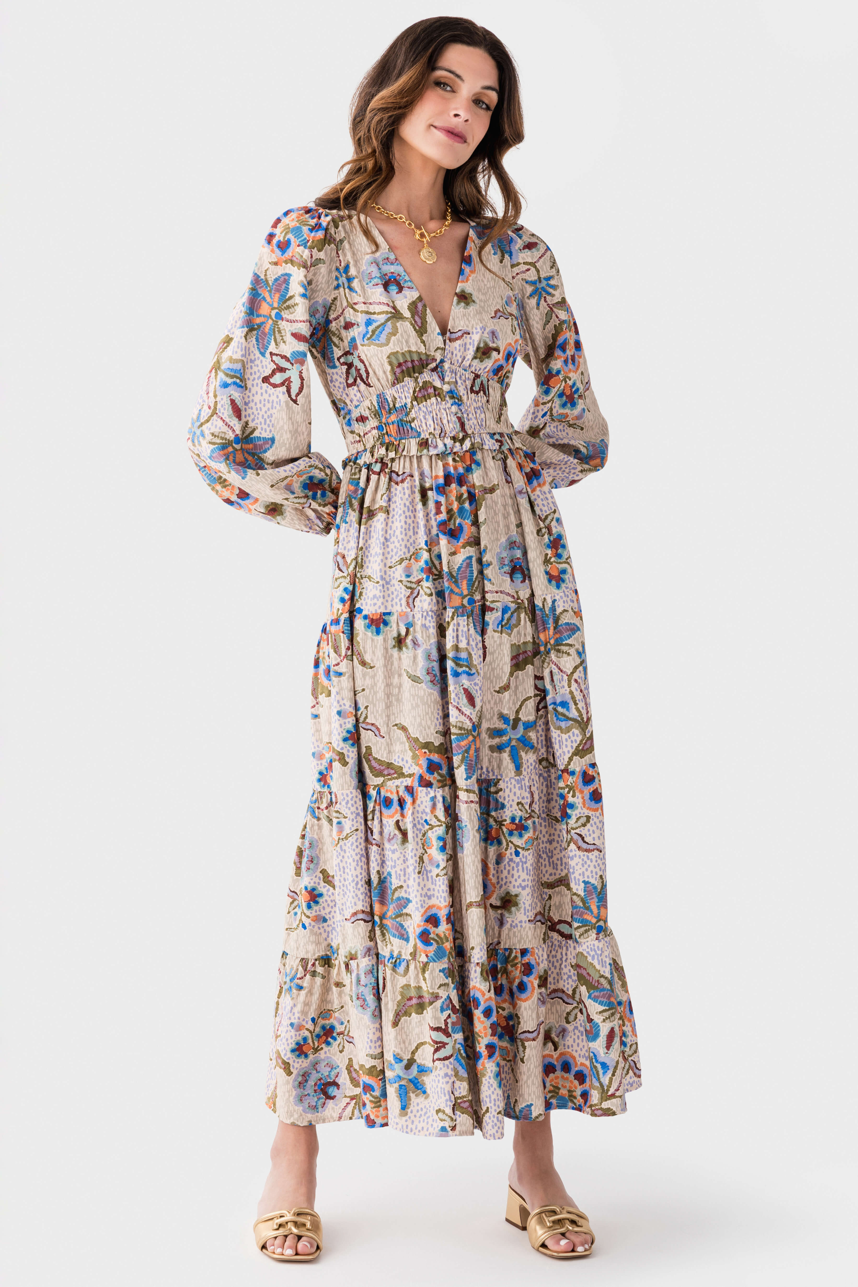Barbie On The Dot Plunging Tiered Maxi Dress - Women's Elegant Long Formal Gown for Parties, Weddings & Special Occasions