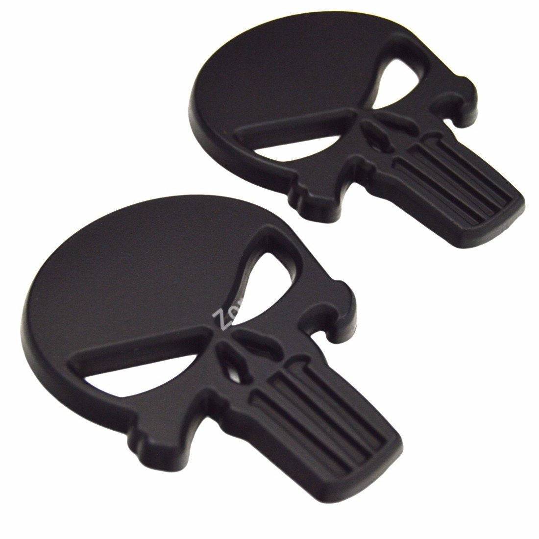 2PCS Matte Black 3D Metal Skull Punisher Emblem Badge with Adhesive - Compatible with Jeep, BMW, Ford, Camaro, Mustang, Silverado, Dodge Ram RT - Custom Car Decoration for Hood, Trunk & Side Panels