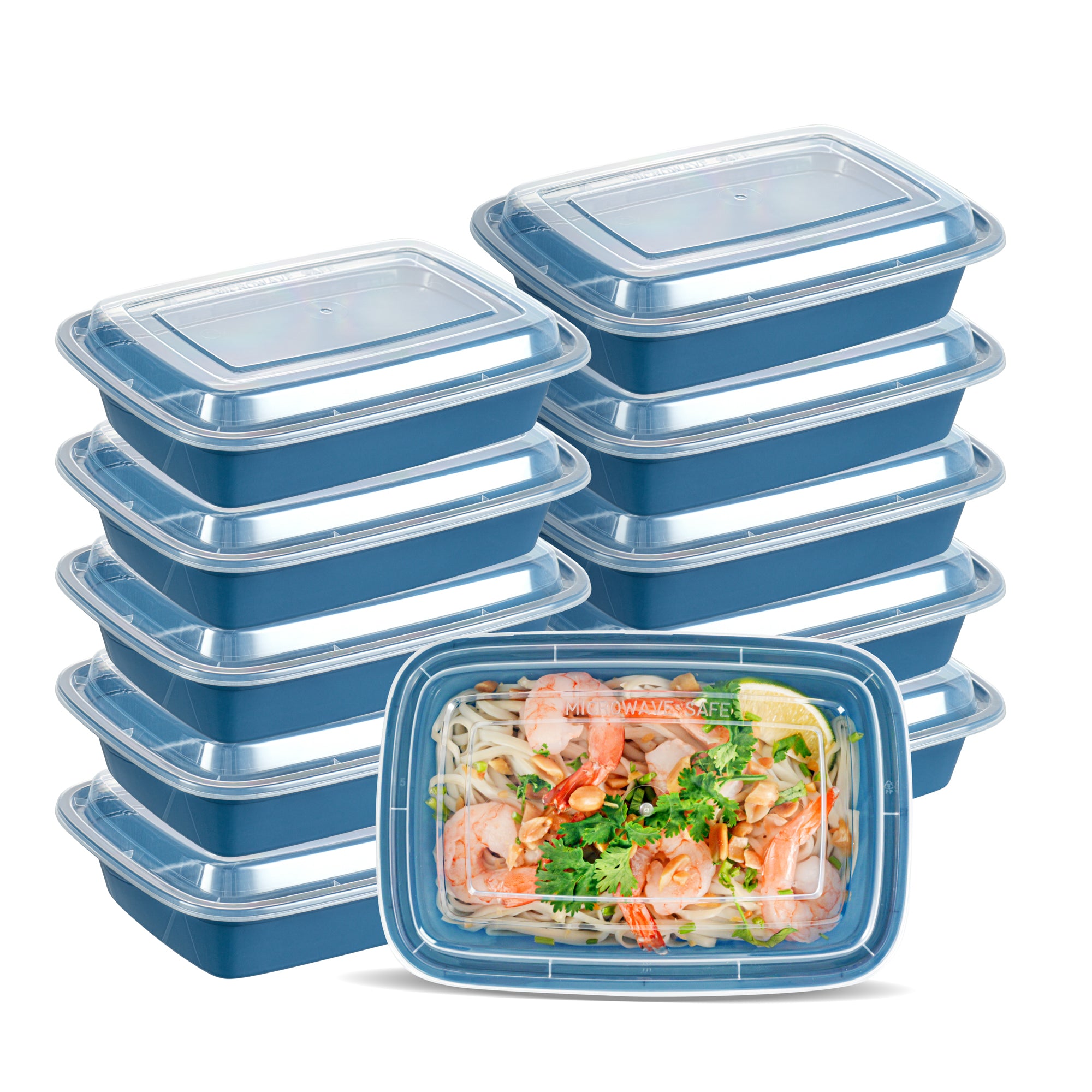 24 oz Rectangle Midnight Blue Plastic Food Storage Container with Clear Lid - Microwave Safe, 8