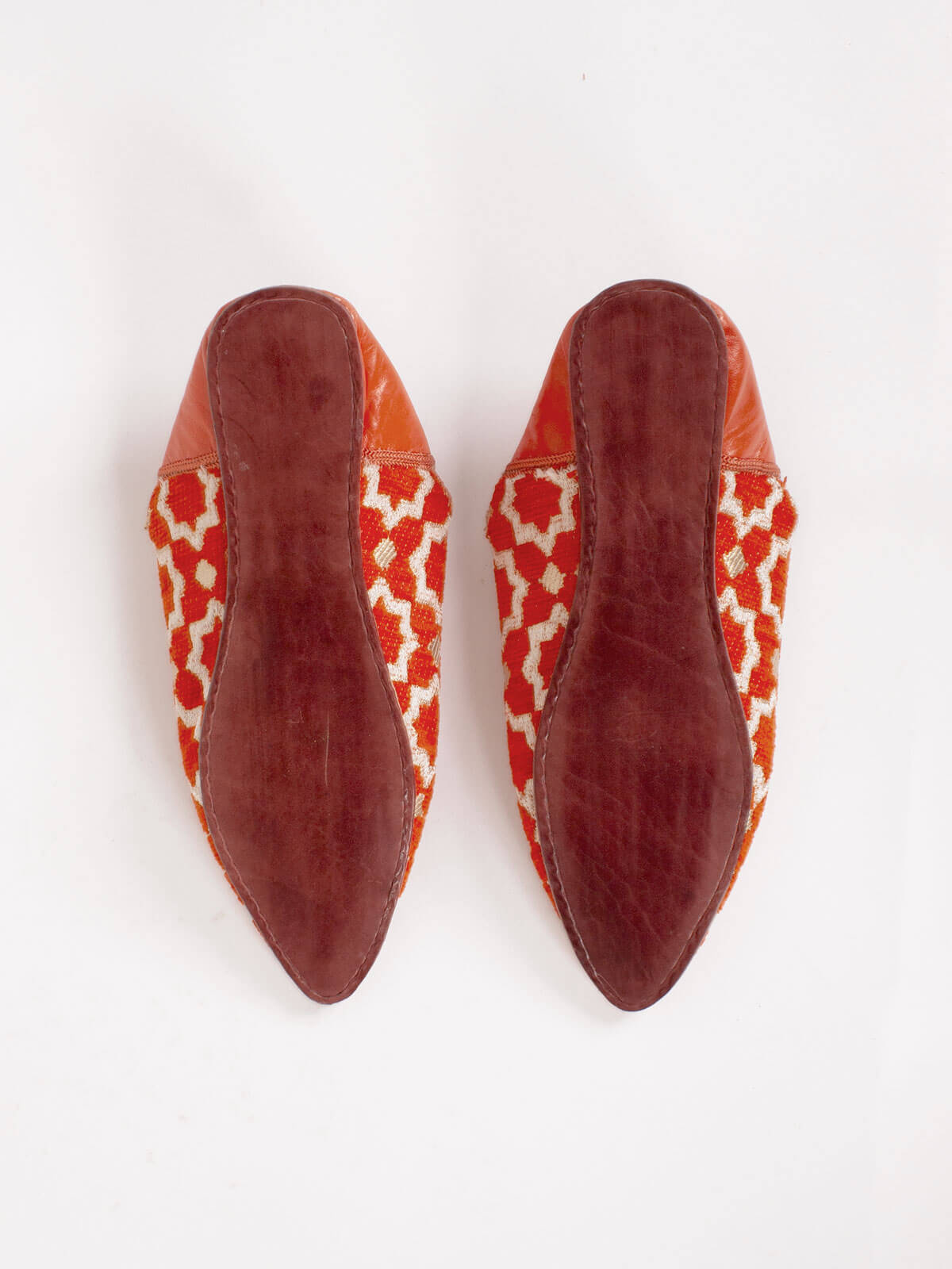 Handmade Moroccan Star Brocade Pointed Toe Babouche Slippers - Orange Leather House Shoes for Women | Perfect for Home, Lounge & Cultural Events