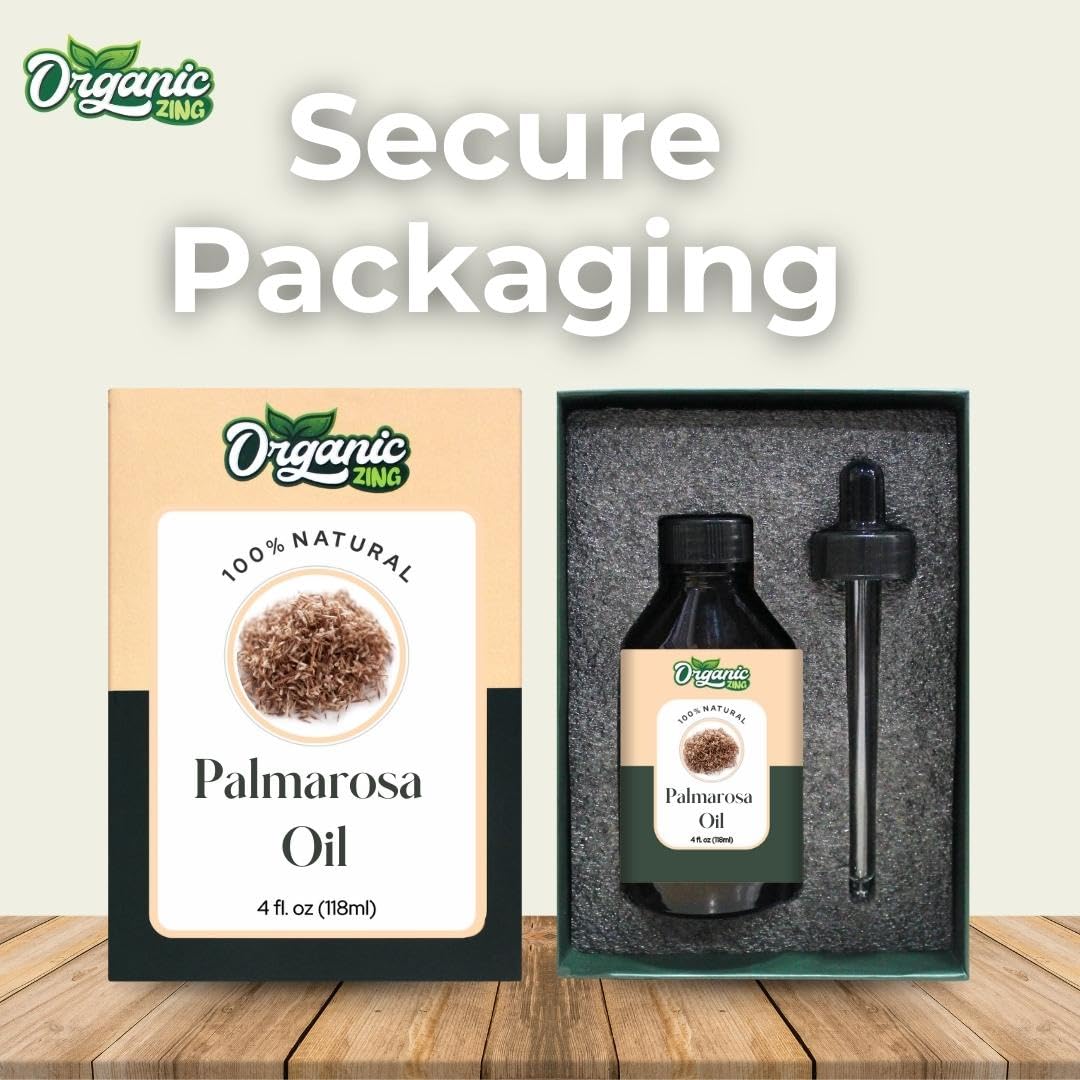 Pure Organic Palmarosa Essential Oil (Cymbopogon Martinii) - 100% Natural Aromatherapy Oil for Diffusers, Skincare & Haircare - 3.99 fl oz - Perfect for Relaxation, Massage & DIY Beauty Products