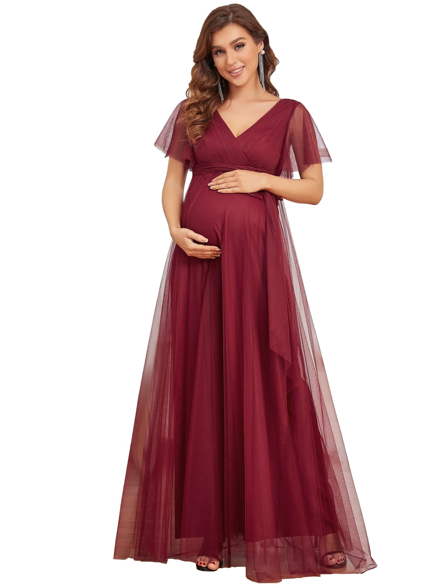 Ever-Pretty Women's V-Neck Short Sleeve Maternity Maxi Dress - Elegant Formal Gown for Pregnancy, Baby Shower & Special Occasions